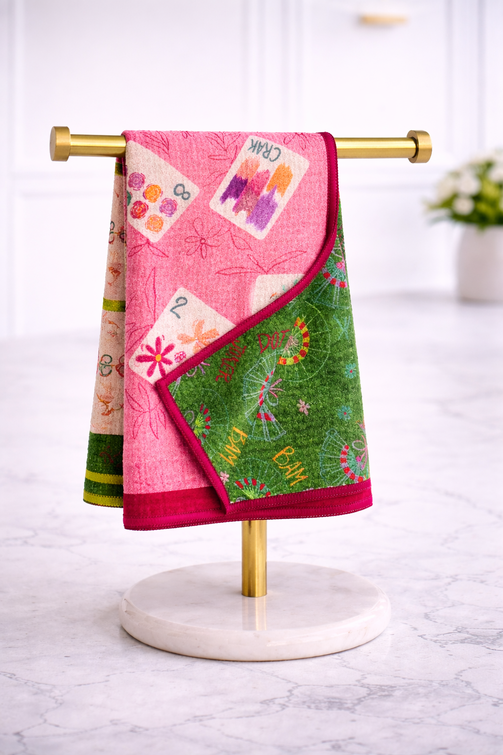 Mahjong Double-Sided Tea Towel, Colorful Kitchen Towel