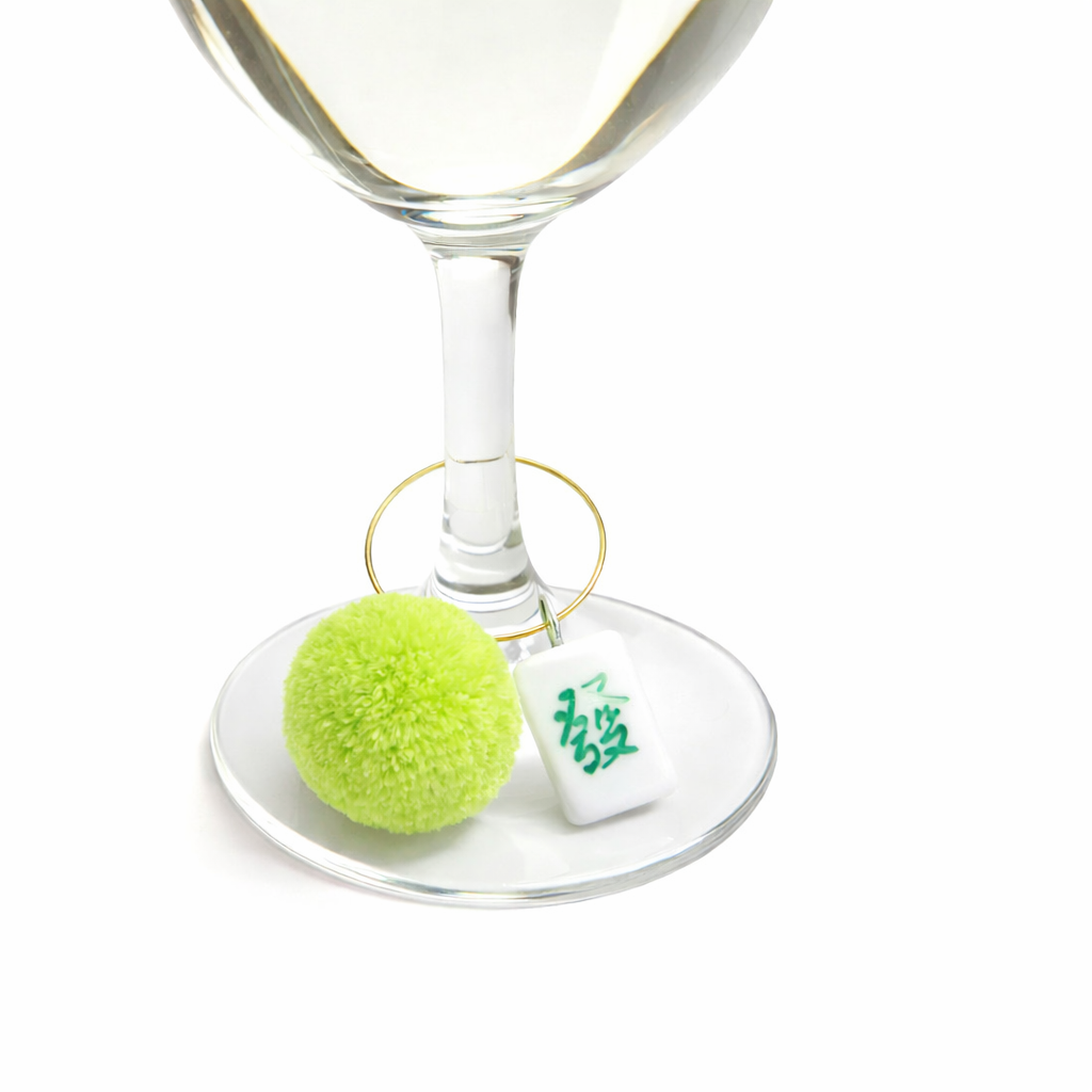Mahjong Pom Pom Wine Charms | Colorful Game Night Drink Markers