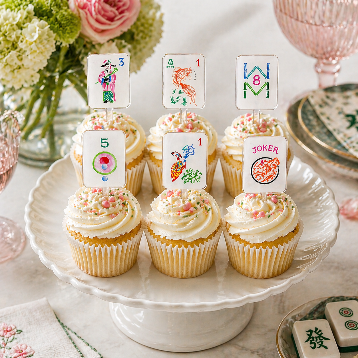 Mahjong Acrylic Cupcake Picks Set of 6