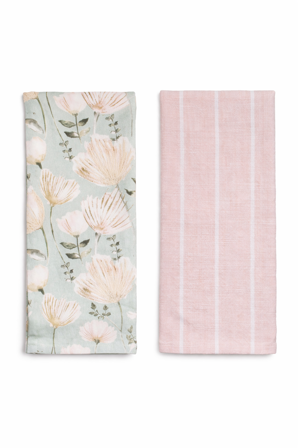 Blush Floral and Stripe Tea Towel Set