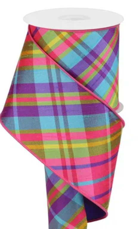 Multi-Color Plaid Spring Ribbon - 4" x 10 yds