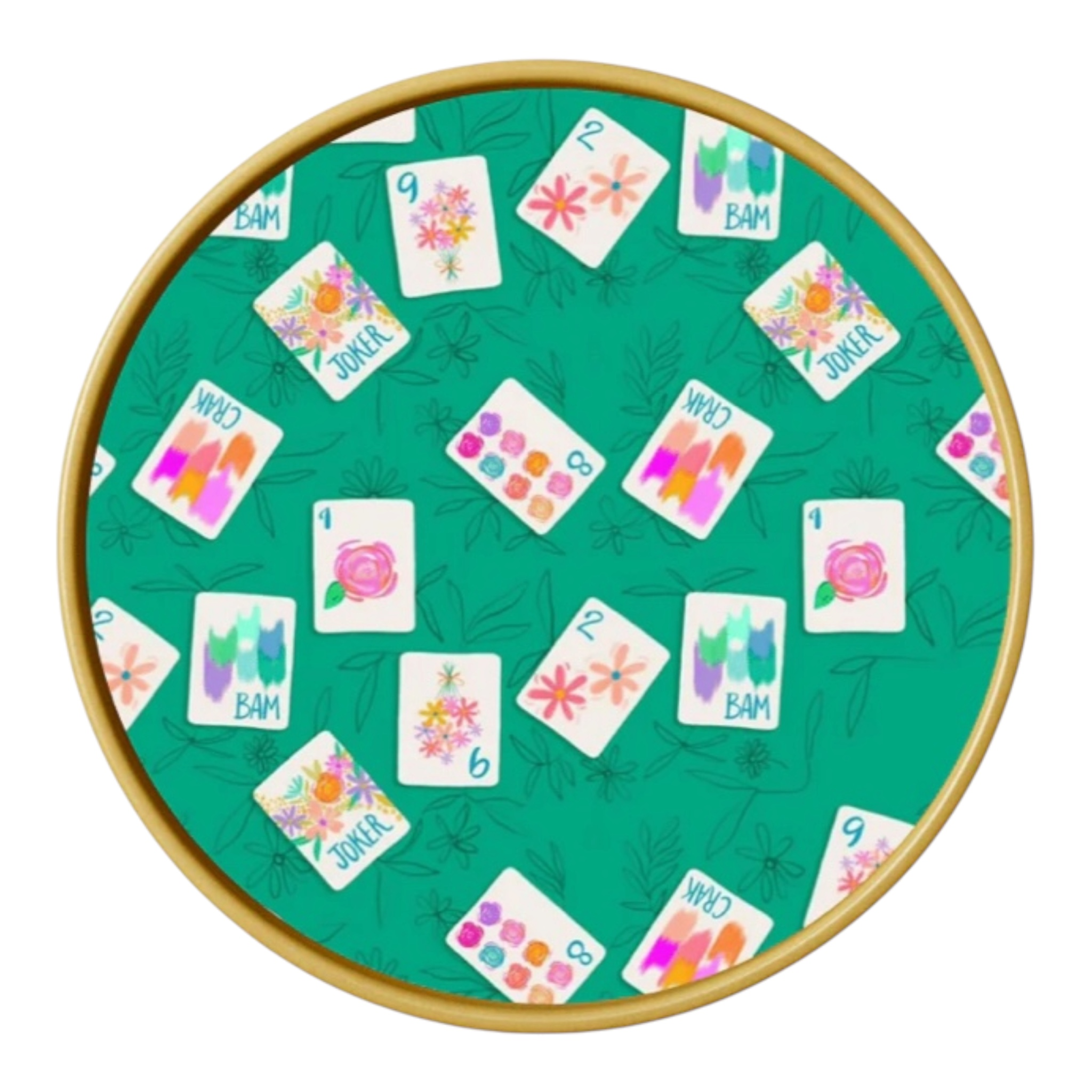 Luxe Pebble Vegan Leather Gold Mahjong Tray Set with Reversible Insert