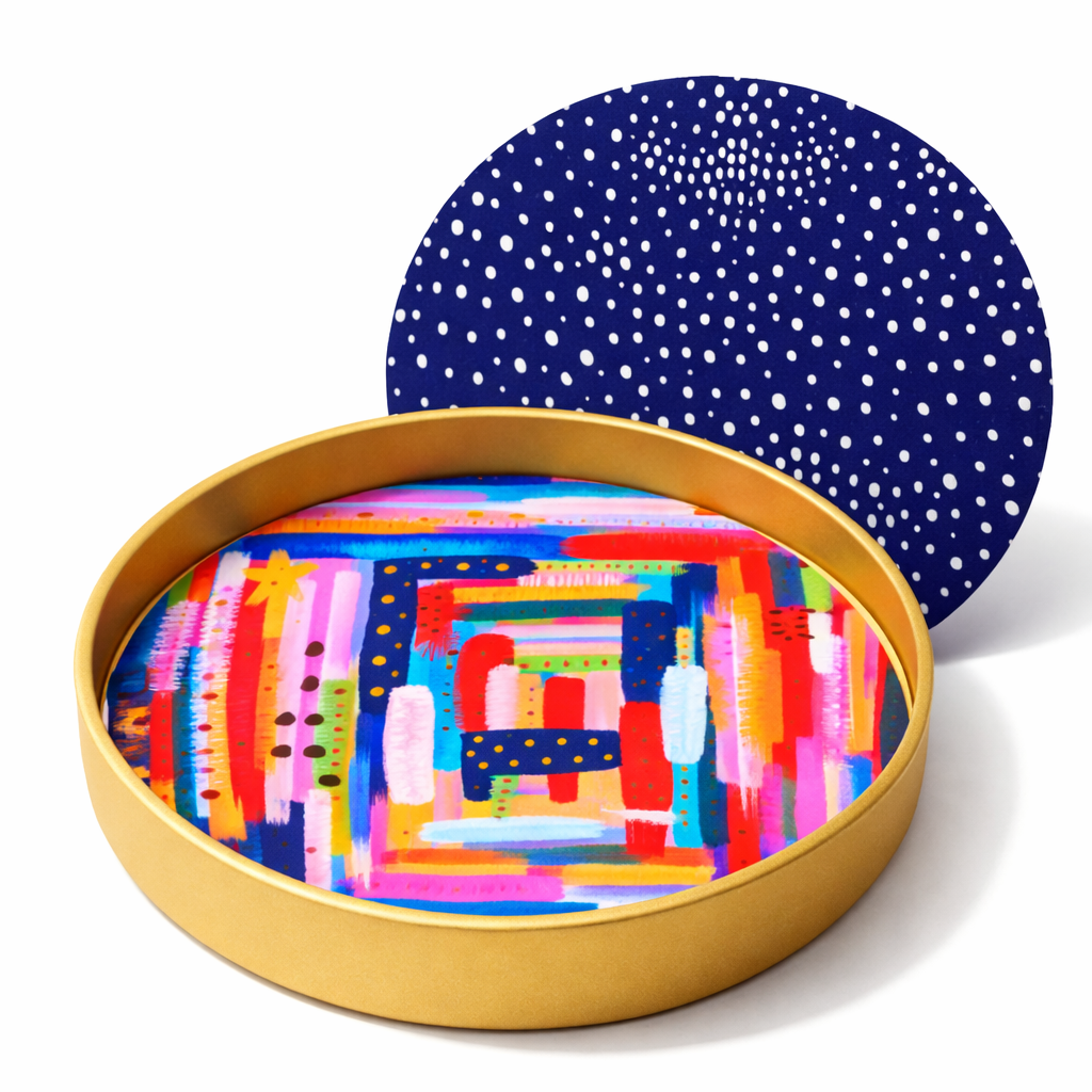 Luxe Pebble Vegan Leather Gold Tray Set with Colorful Reversible Insert