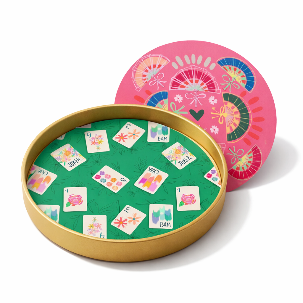 Luxe Pebble Vegan Leather Gold Mahjong Tray Set with Reversible Insert