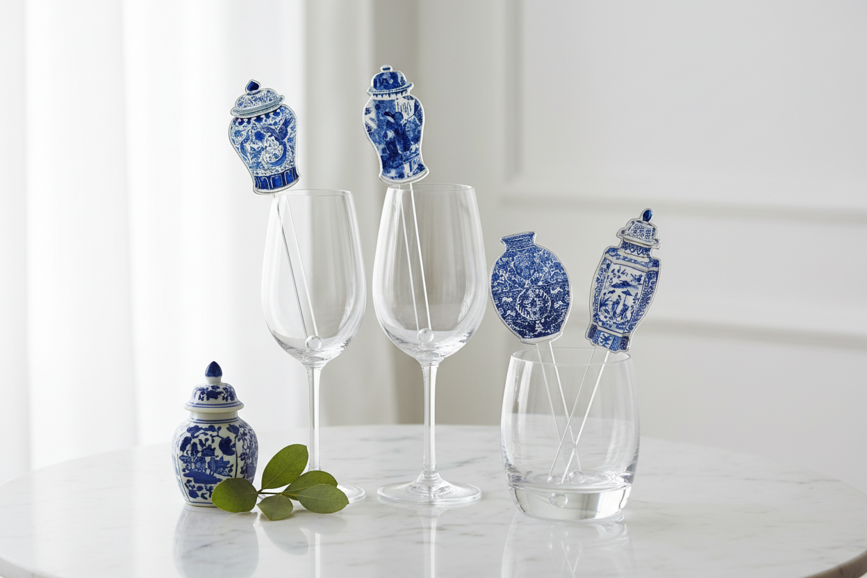 Blue & White Ginger Jars Acrylic Stir Sticks Combo