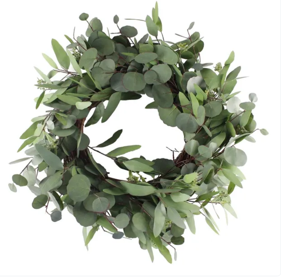 24" Mixed Eucalyptus Wreath | Faux Greenery Wreath for Front Door & Home Decor