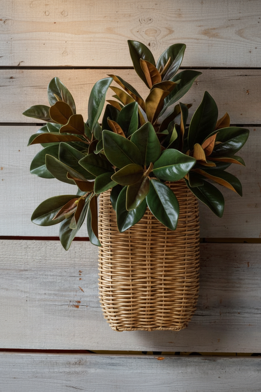 Magnolia Leaves in Wall Basket