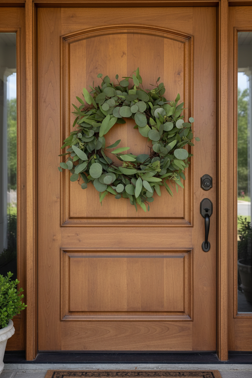 Mixed Greenery Wreath on Wooden Door