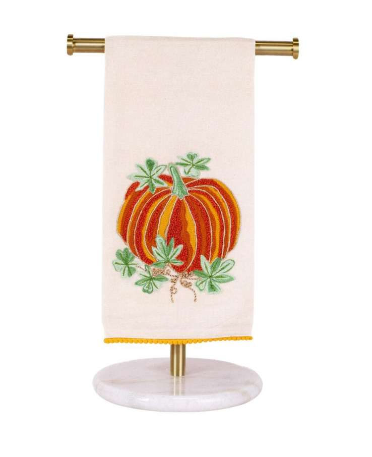 Embroidered Pumpkin Tea Towel