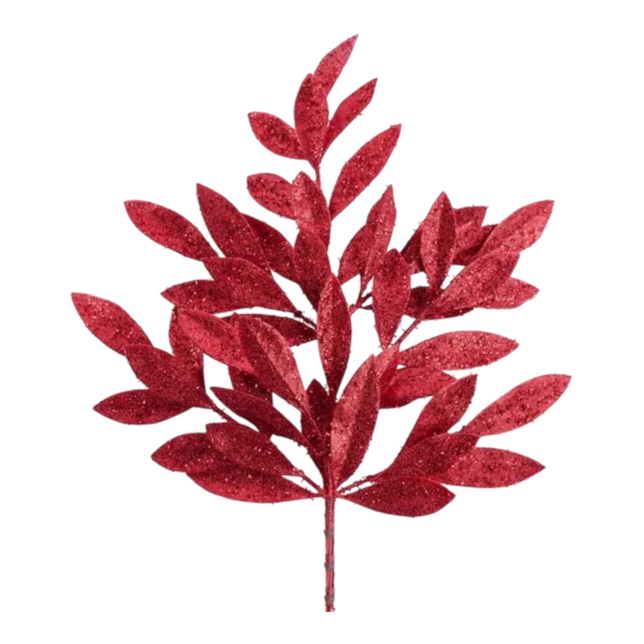 Red Glitter Bay Leaf Spray 23"L