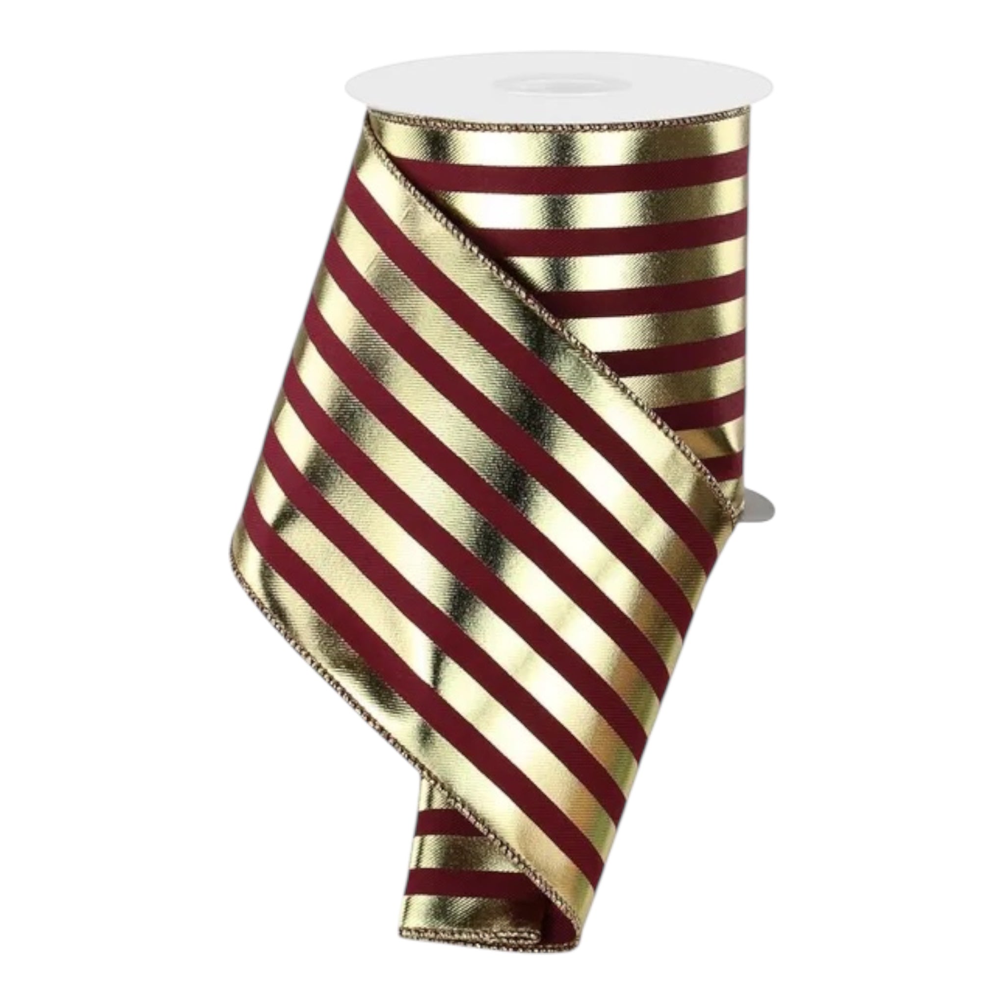 Metallic Gold and Maroon Vertical Stripes Wired Ribbon- Available in 2.5", 4" x 10yds