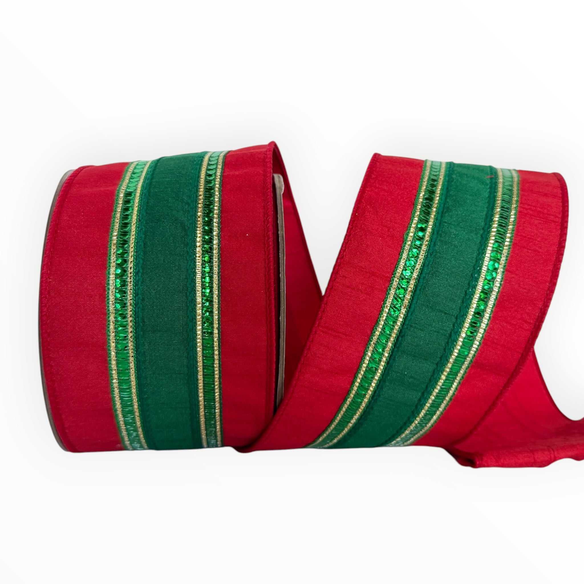 Red & Green Striped Christmas Wired Ribbon | Farrisilk Ribbon