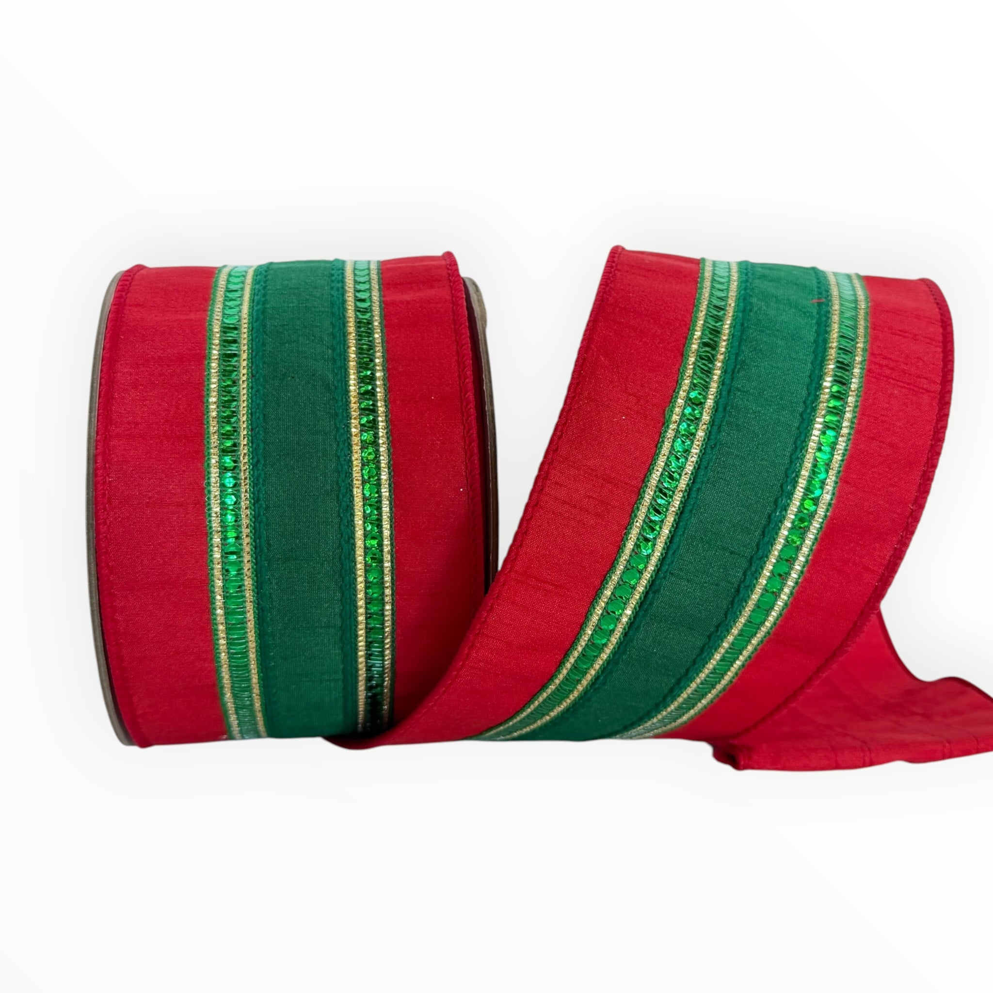 Red & Green Striped Christmas Wired Ribbon | Farrisilk Ribbon