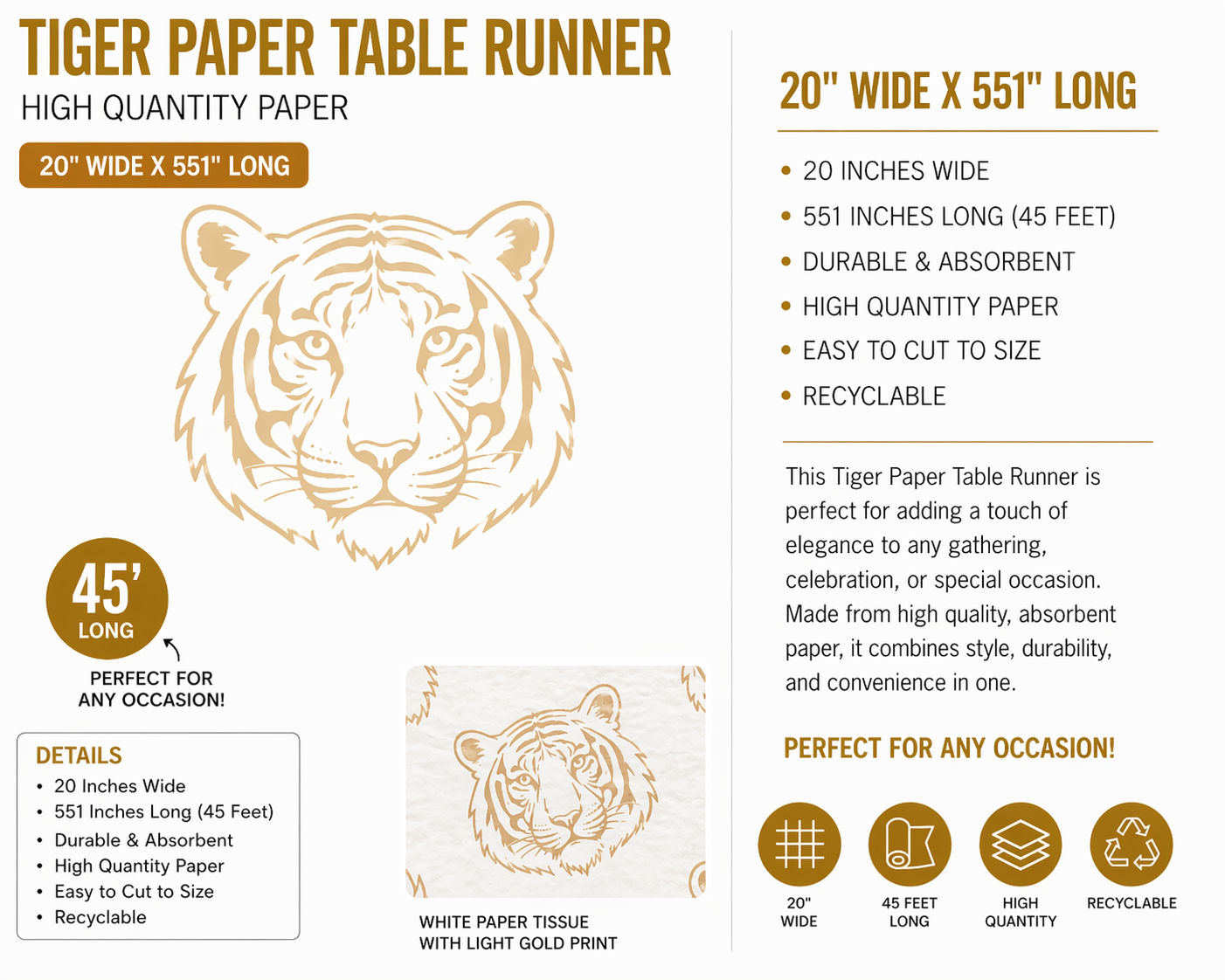 Tiger Paper Table Runner Roll 20" W x 45' L