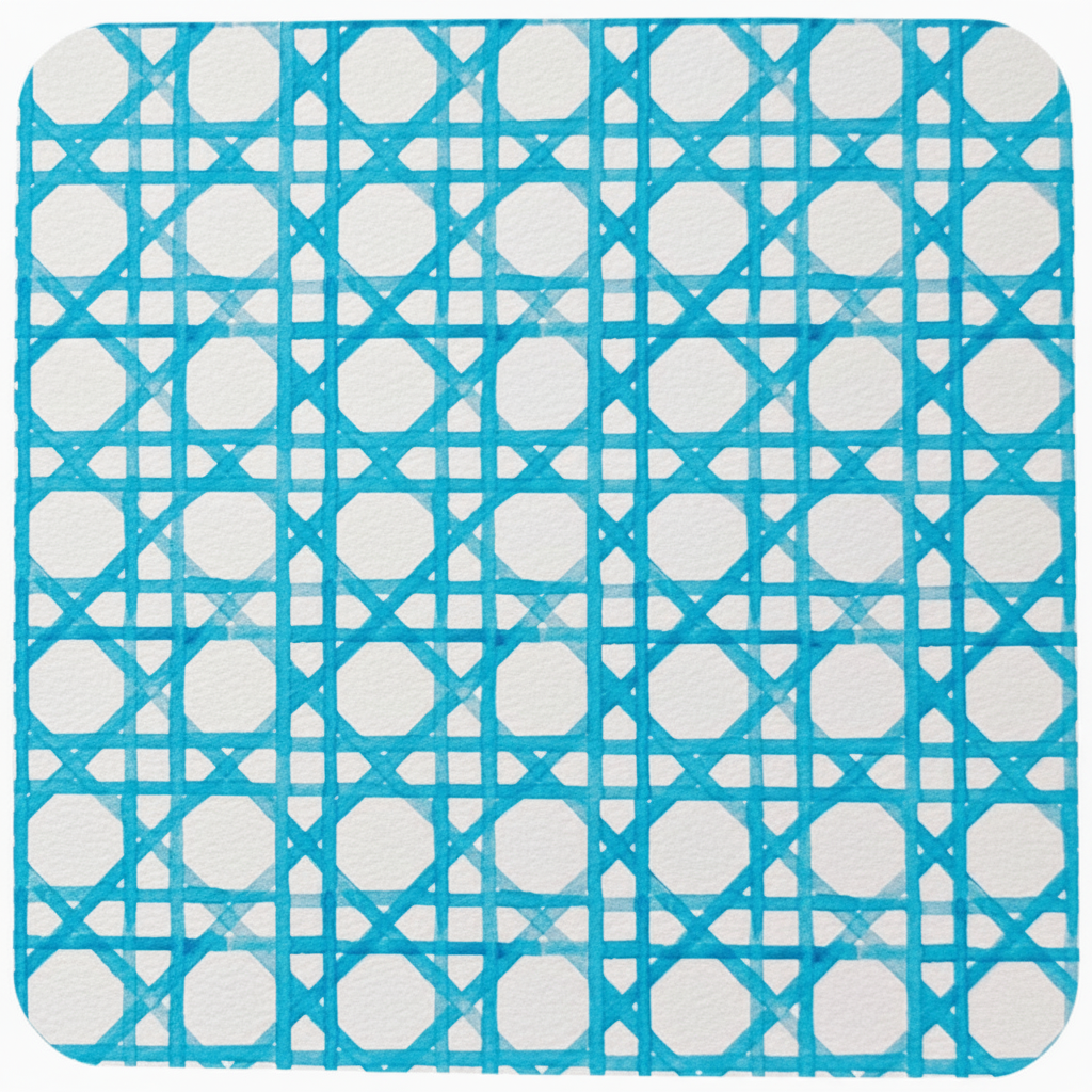 Bright Turquoise Cane-Weave Coaster Back