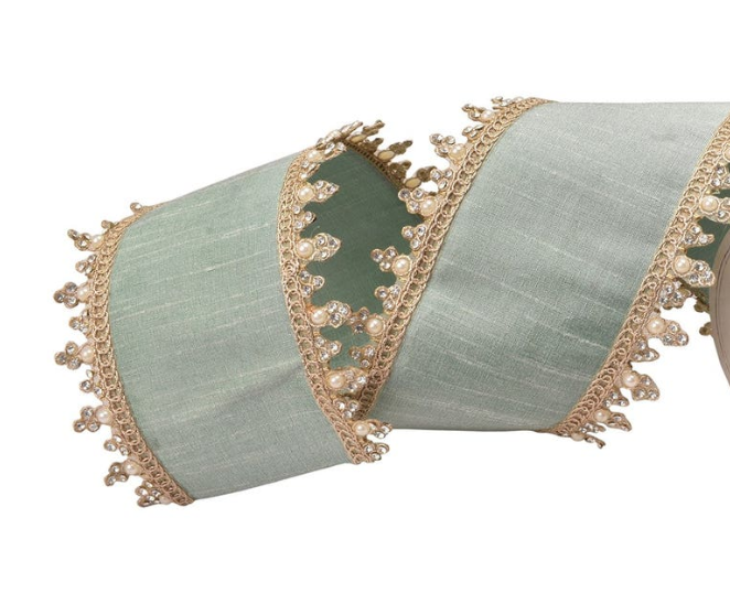 Cameo Celadon Pearl Wired Ribbon