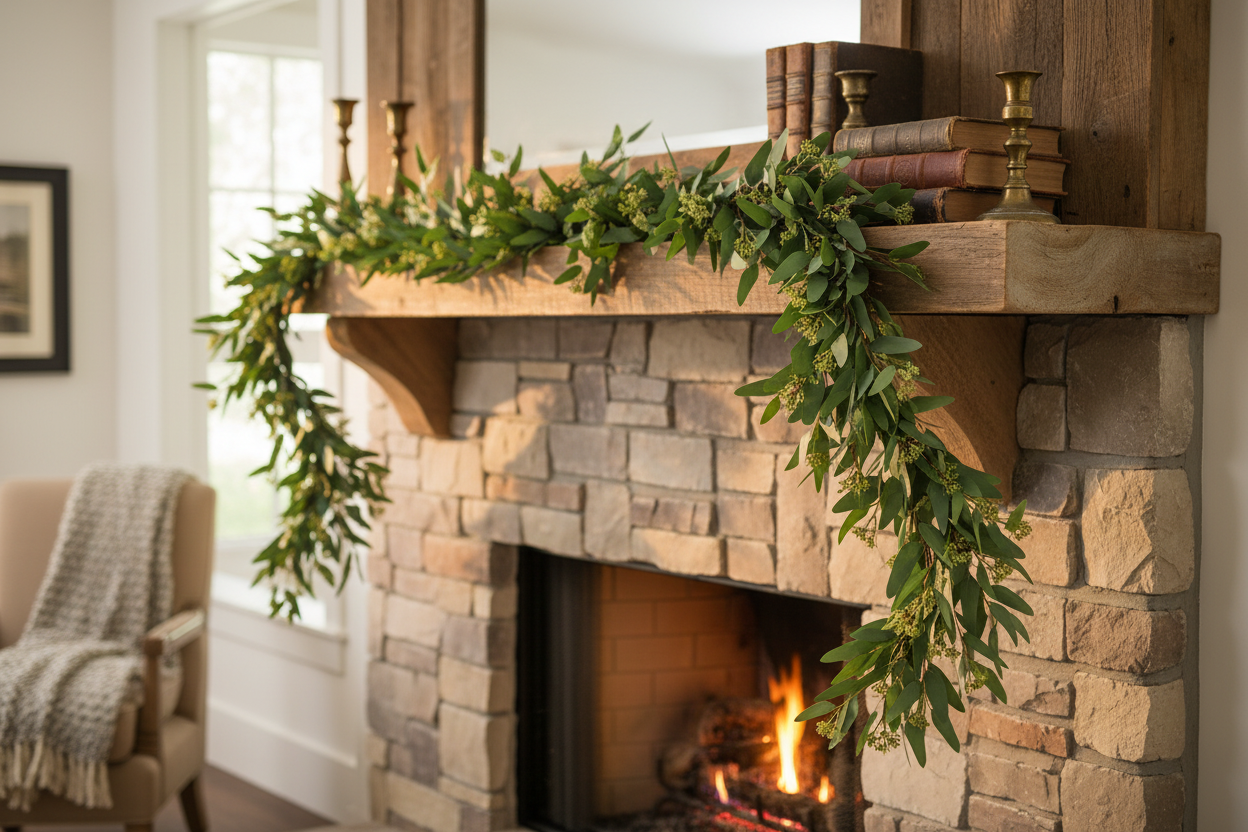 Eucalyptus Garland on Mantel