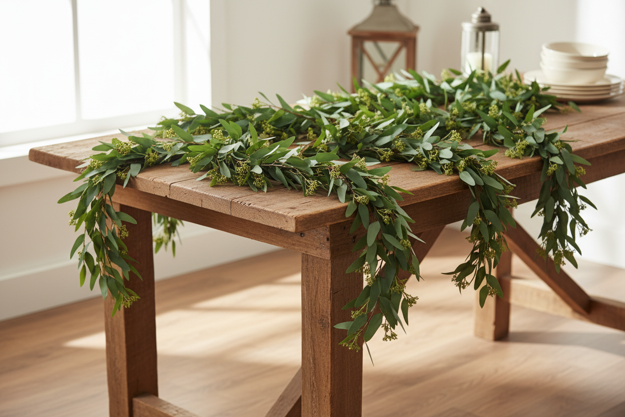 Eucalyptus Garland on Rustic Table