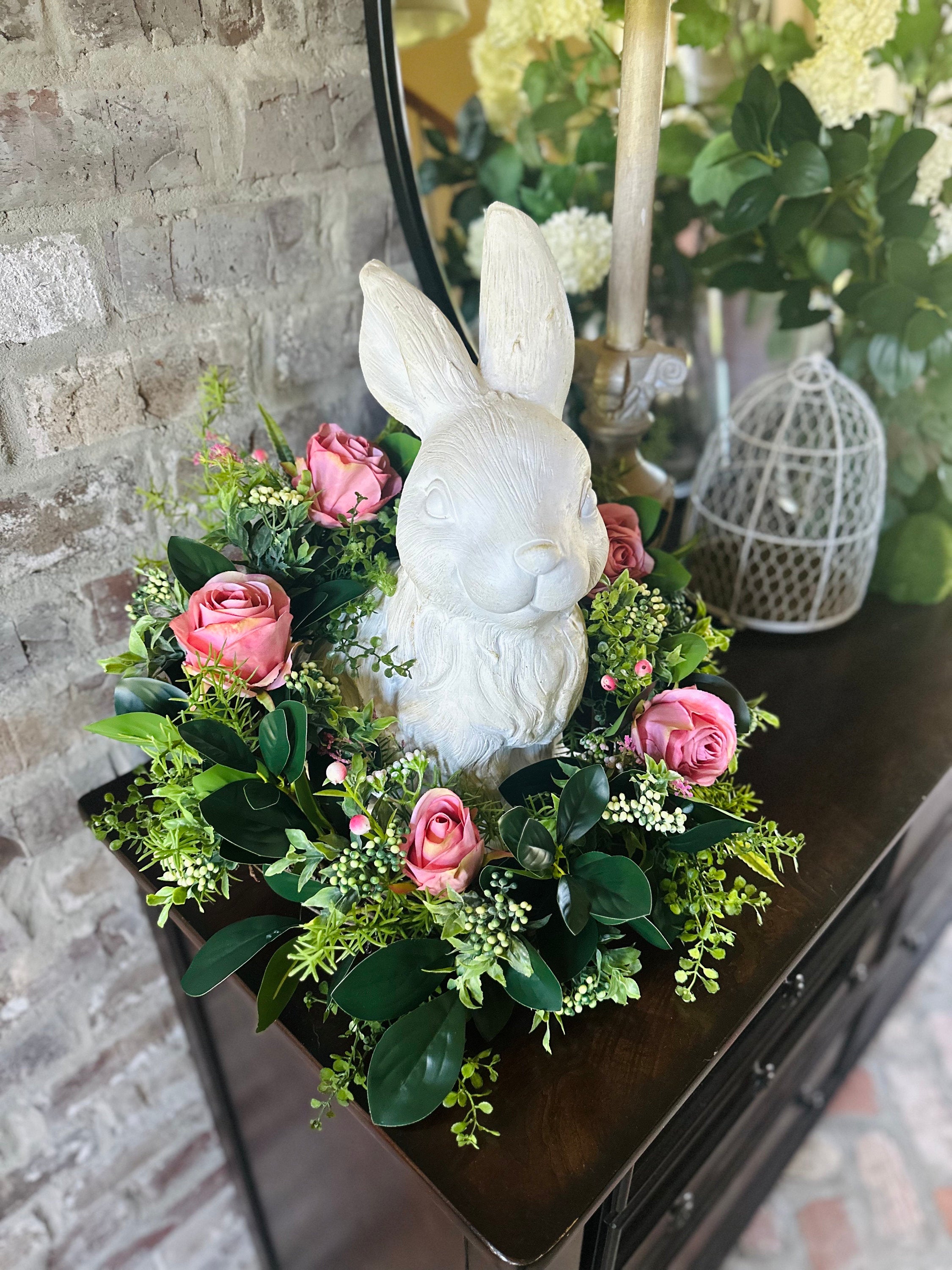 Pink Rose Wreath 20 Inch Front Door Wreath Spring Summer Floral Wreath Artificial Roses Greenery Wedding Decor Farmhouse Wall Hanging