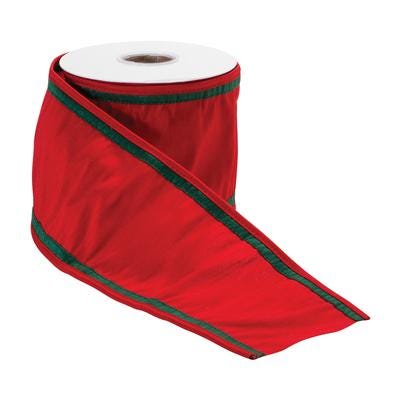 Red Christmas Ribbon, Double Sided Wired Ribbon with Green Edge, Holiday Ribbon for Wreaths, Bows & Gift Wrapping