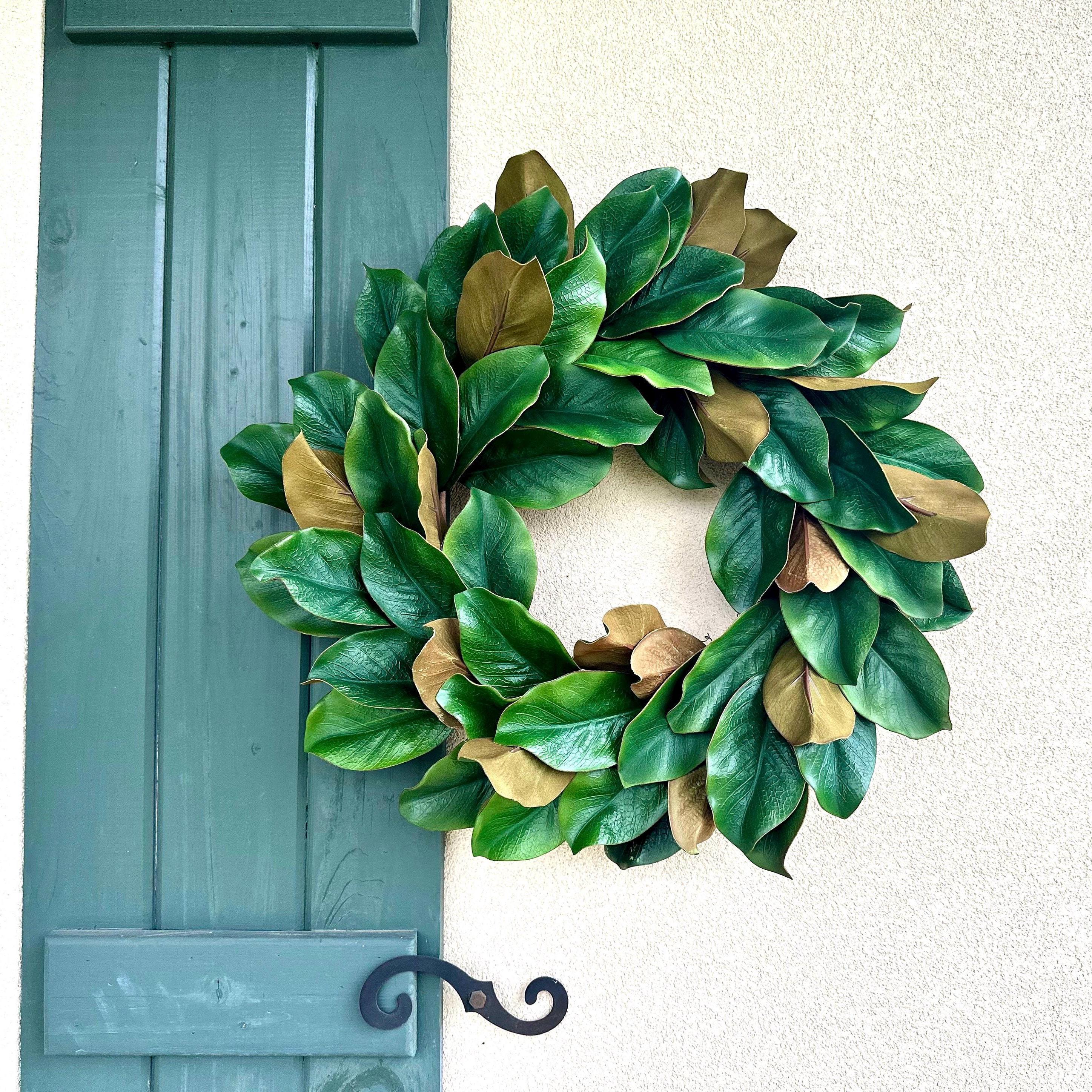 Realistic Magnolia Wreath for Front Door Artificial Magnolia Wreath Year Round All Season Door Wreath Housewarming Gift Summer Fall Wreath