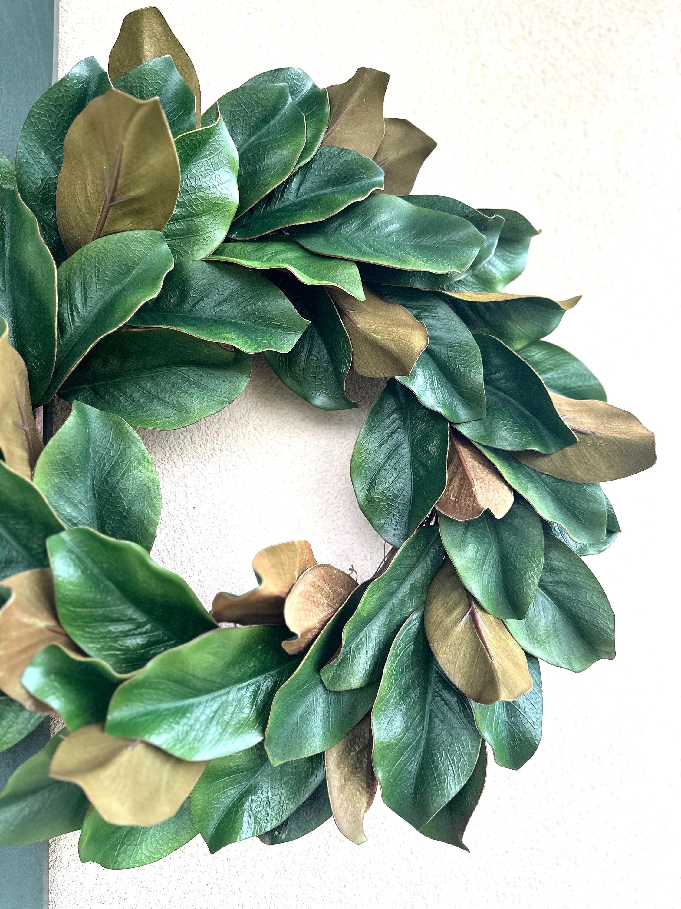 Realistic Magnolia Wreath for Front Door Artificial Magnolia Wreath Year Round All Season Door Wreath Housewarming Gift Summer Fall Wreath
