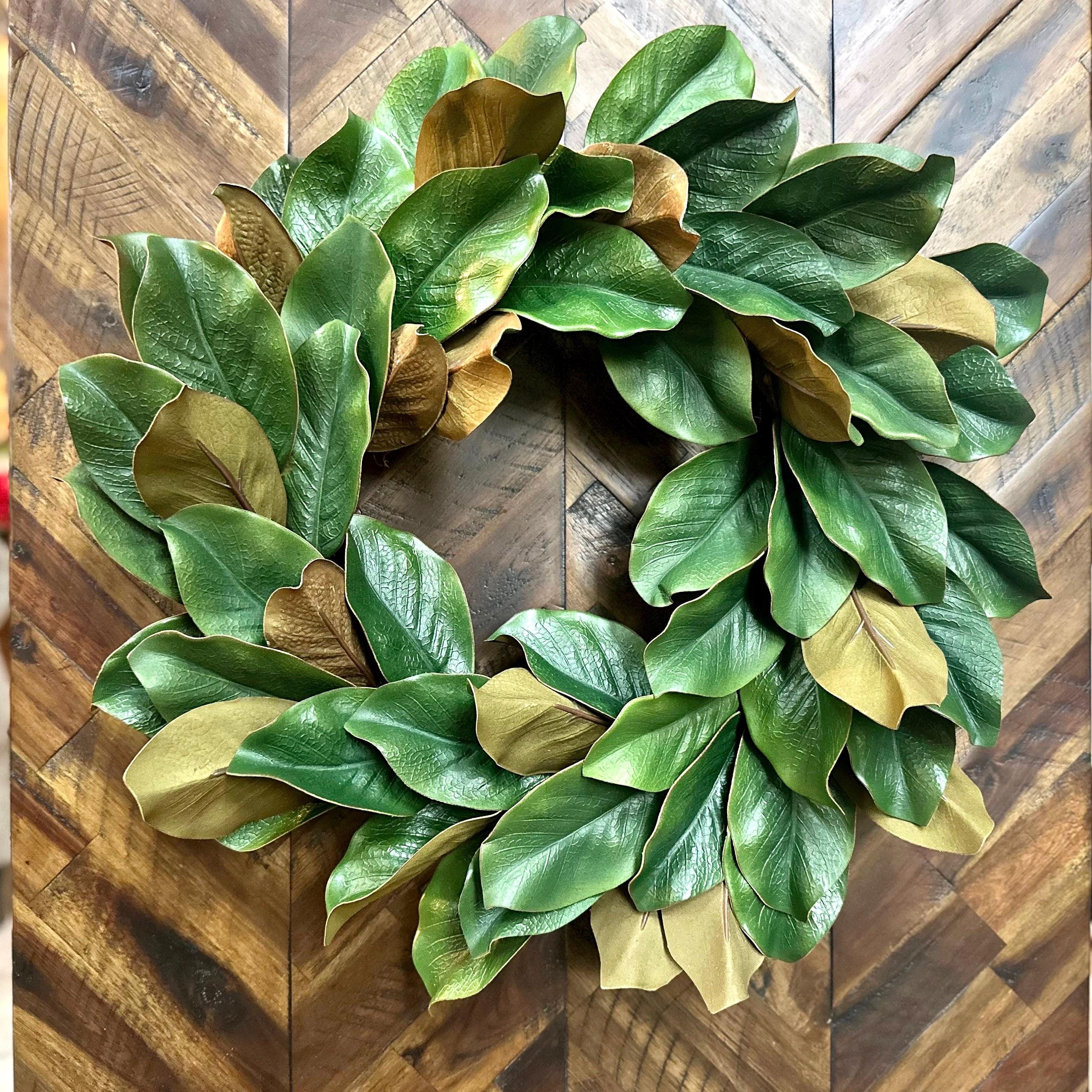 Realistic Magnolia Wreath for Front Door Artificial Magnolia Wreath Year Round All Season Door Wreath Housewarming Gift Summer Fall Wreath