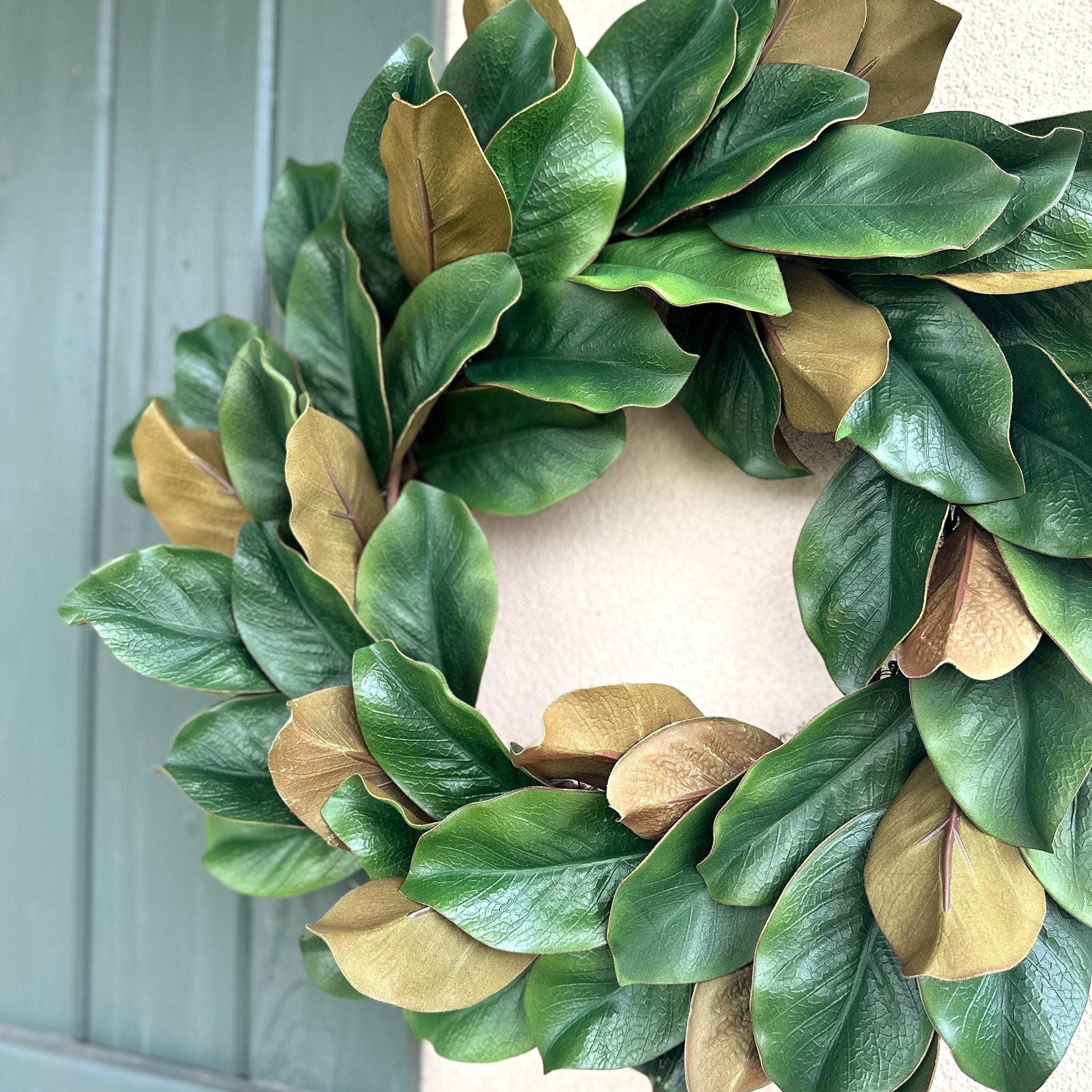 Realistic Magnolia Wreath for Front Door Artificial Magnolia Wreath Year Round All Season Door Wreath Housewarming Gift Summer Fall Wreath