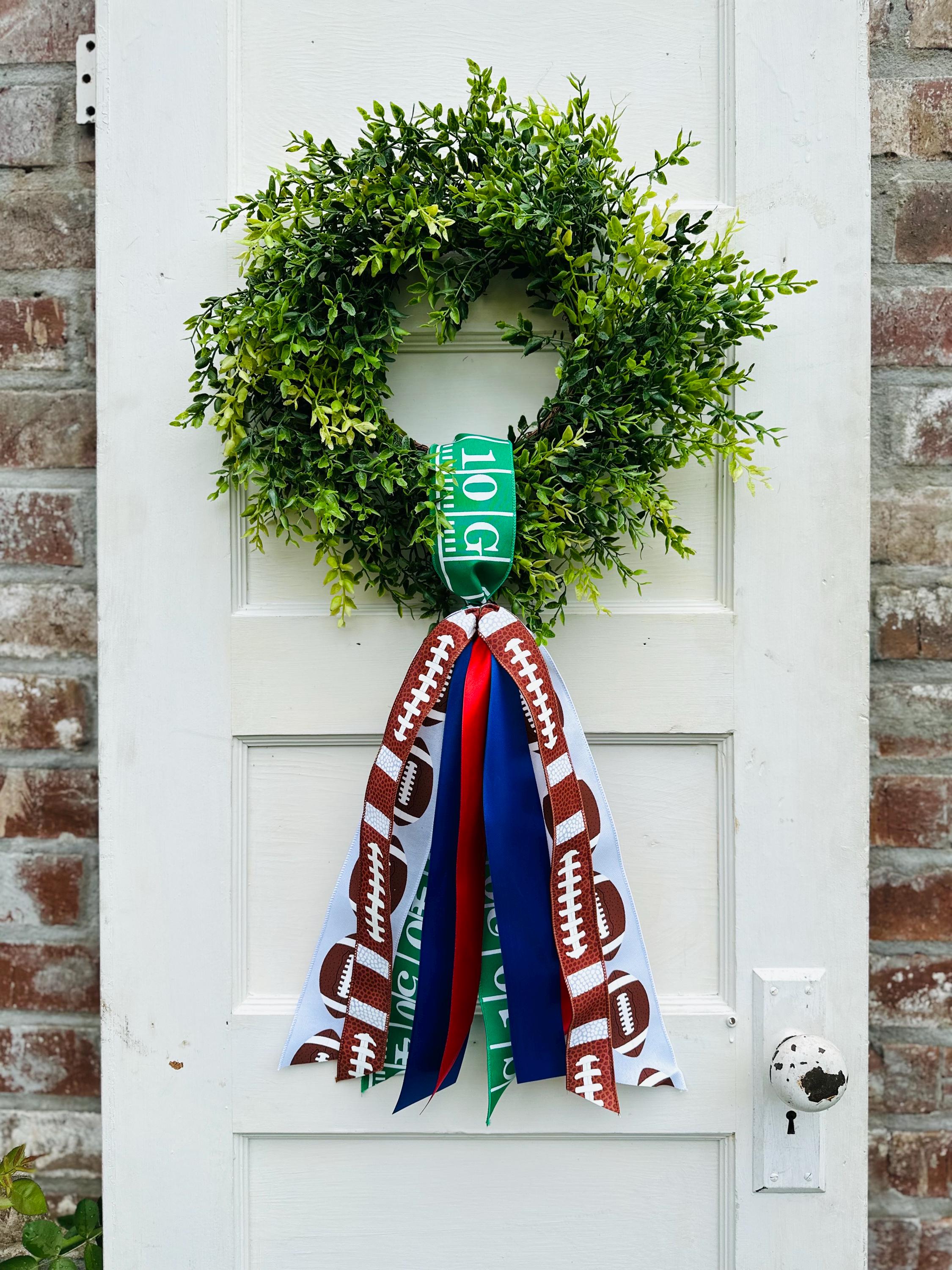 Custom Wreath Sash for Front Door Football Wreath Sash Football Door Hanger Game Day Decor Custom Team Colors Football Ribbon Sash