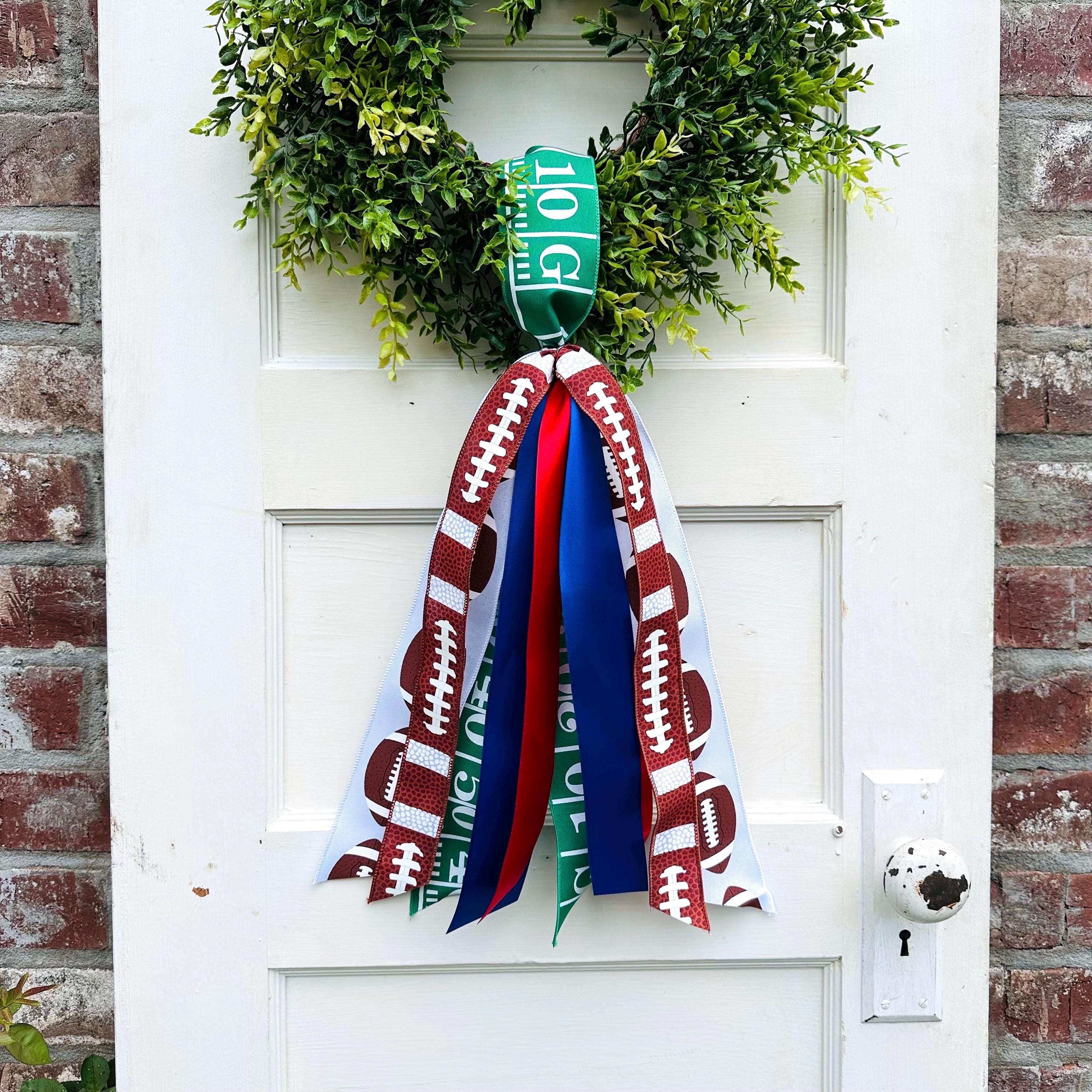 Custom Wreath Sash for Front Door Football Wreath Sash Football Door Hanger Game Day Decor Custom Team Colors Football Ribbon Sash