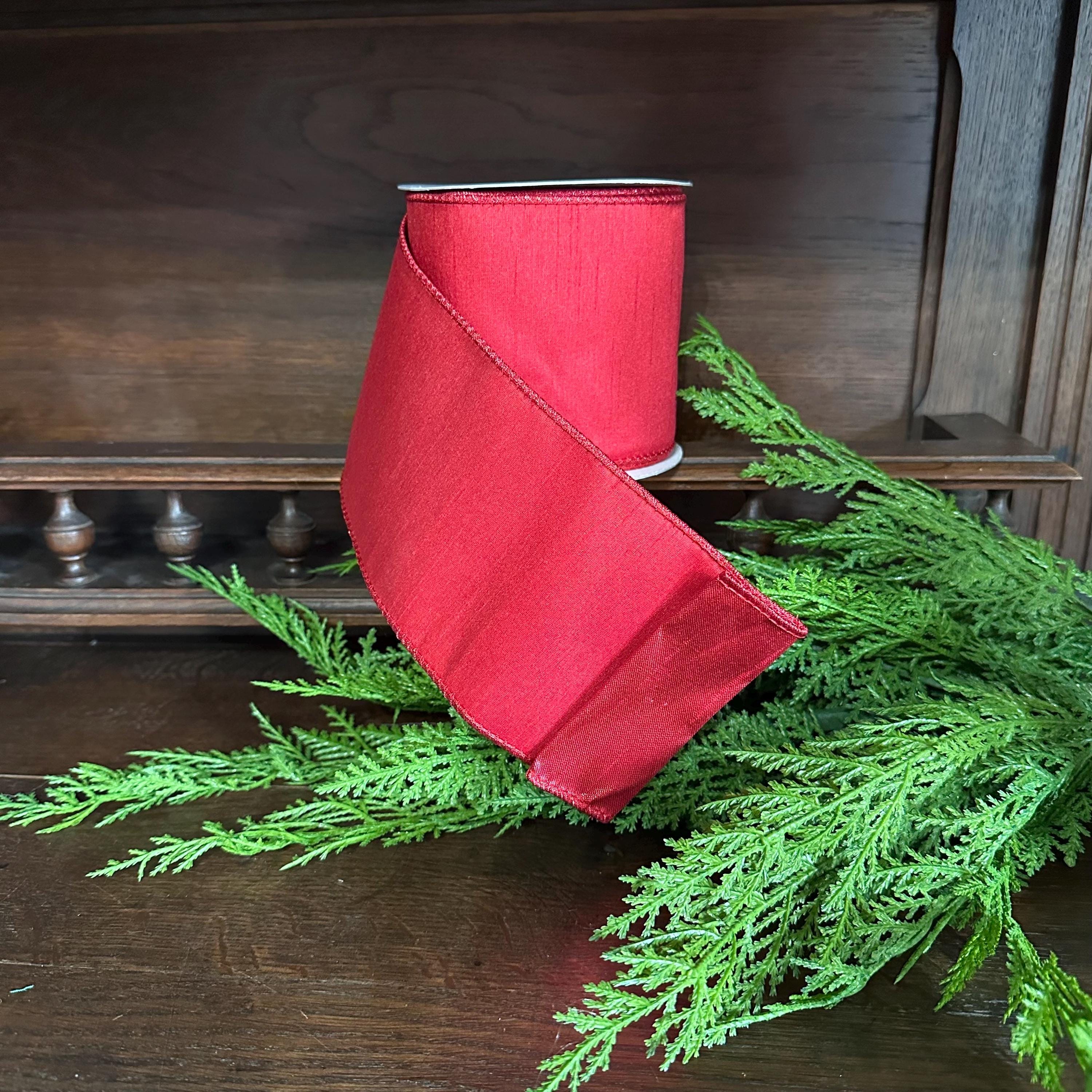 Red Christmas Wired Ribbon, Metallic Edge Ribbon, Luxury Ribbon for Wreaths & Christmas Decor