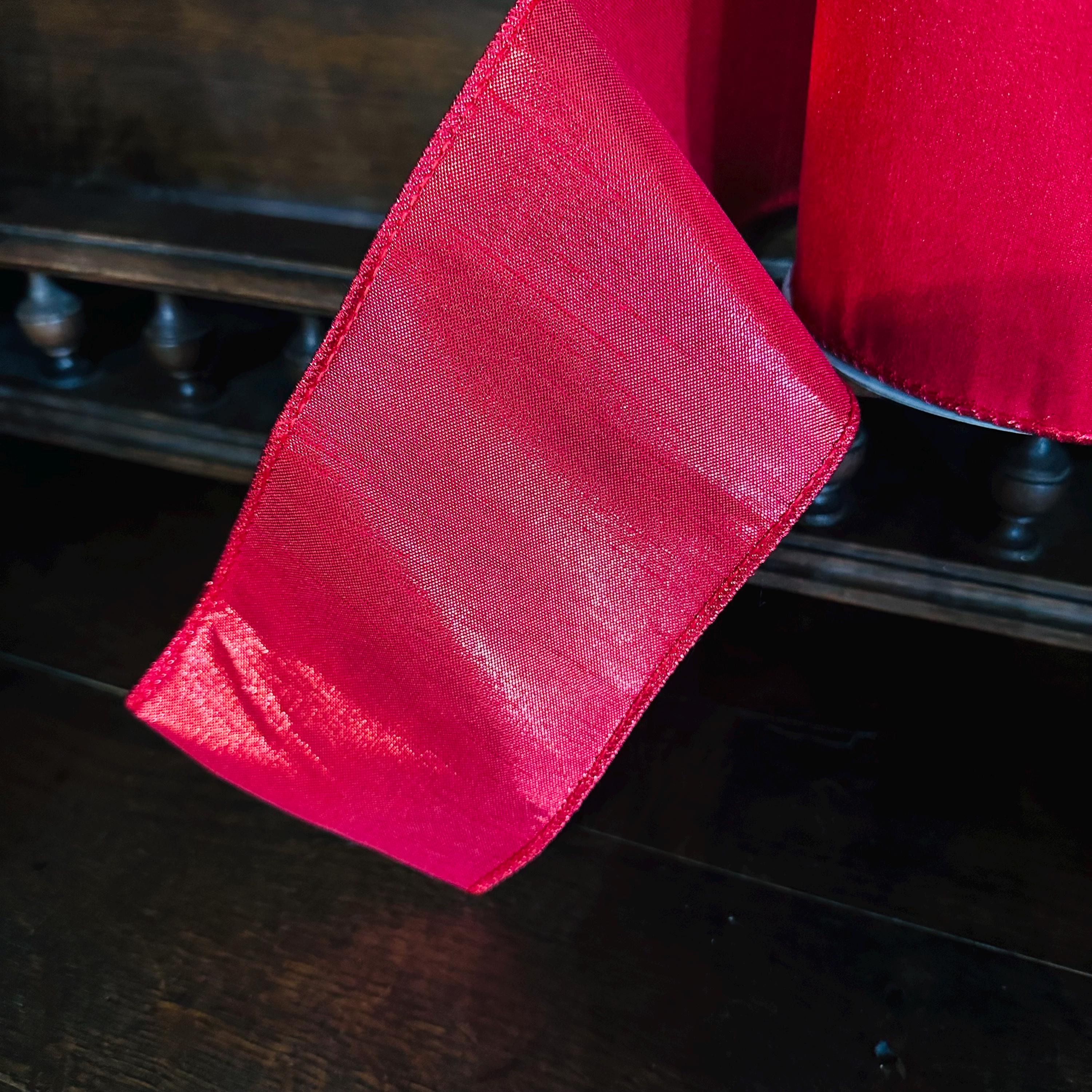 Red Christmas Wired Ribbon, Metallic Edge Ribbon, Luxury Ribbon for Wreaths & Christmas Decor