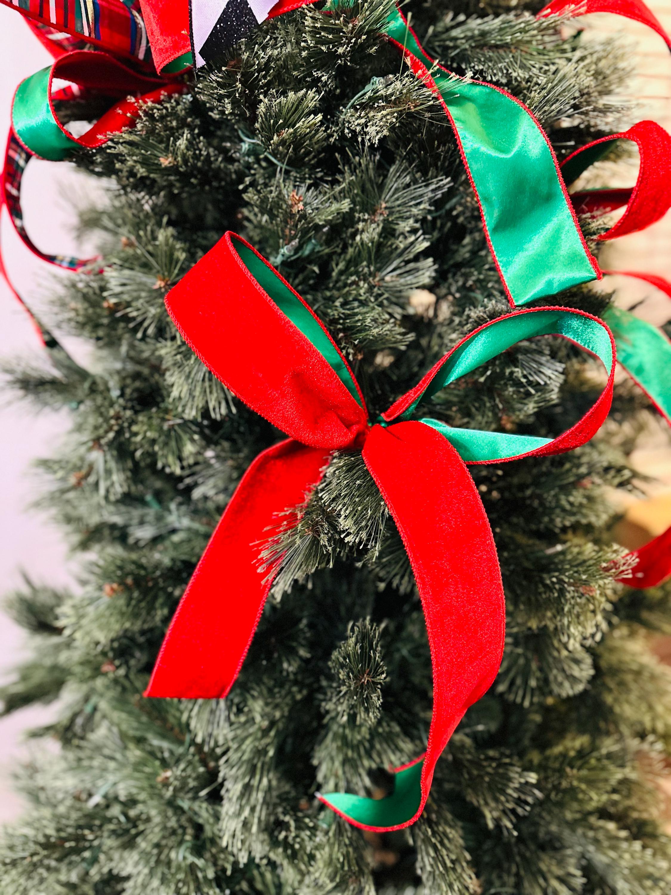 Christmas Ribbon, Red Velvet Wired Ribbon, Double Sided Ribbon, Green Satin Back Ribbon, Wreath Ribbon, Christmas Tree Ribbon