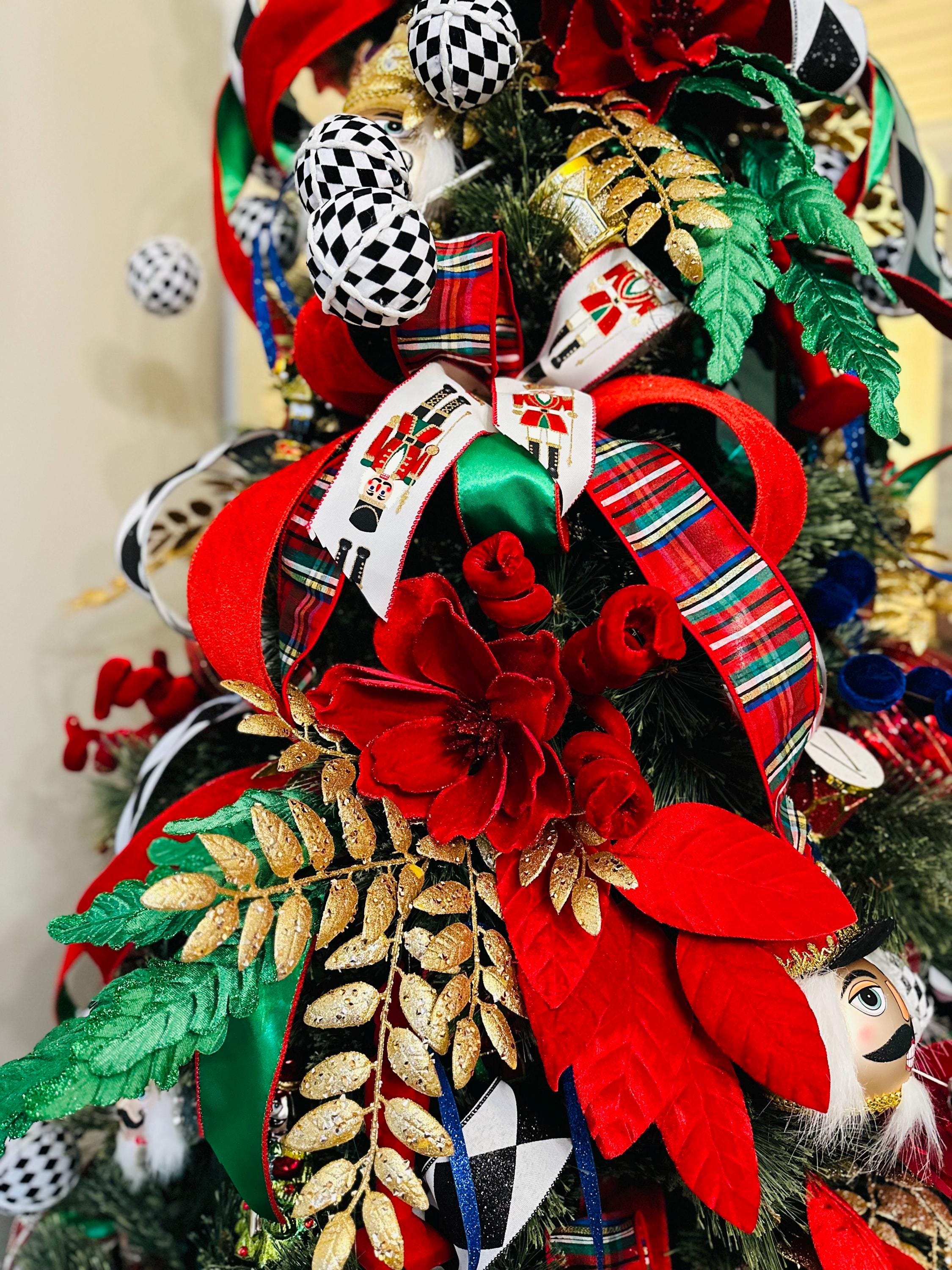 Christmas Ribbon, Red Velvet Wired Ribbon, Double Sided Ribbon, Green Satin Back Ribbon, Wreath Ribbon, Christmas Tree Ribbon