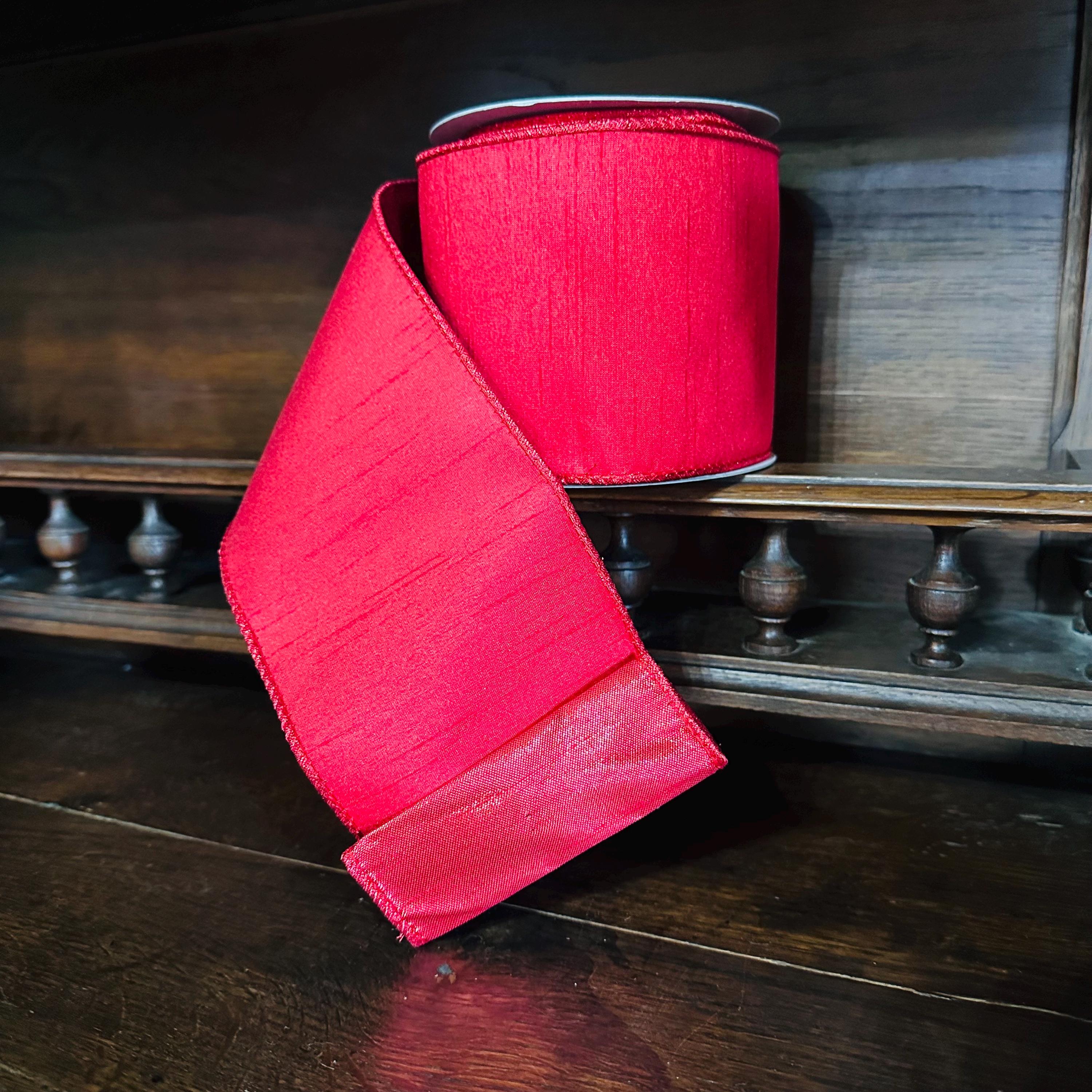Red Christmas Wired Ribbon, Metallic Edge Ribbon, Luxury Ribbon for Wreaths & Christmas Decor