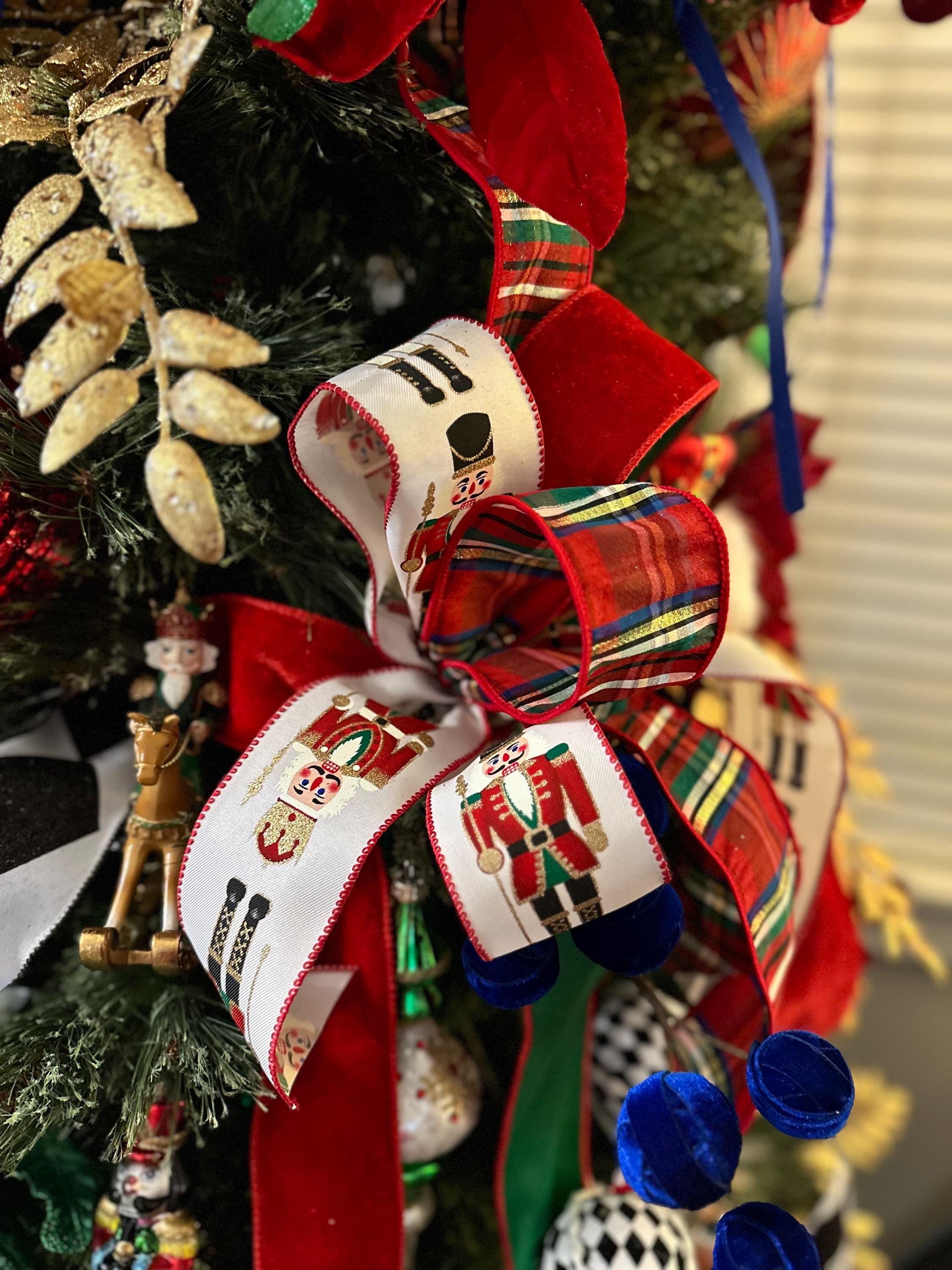 Nutcracker Christmas Ribbon, Wired Holiday Ribbon for Wreaths, Gift Wrapping, Christmas Decor & Bow Making