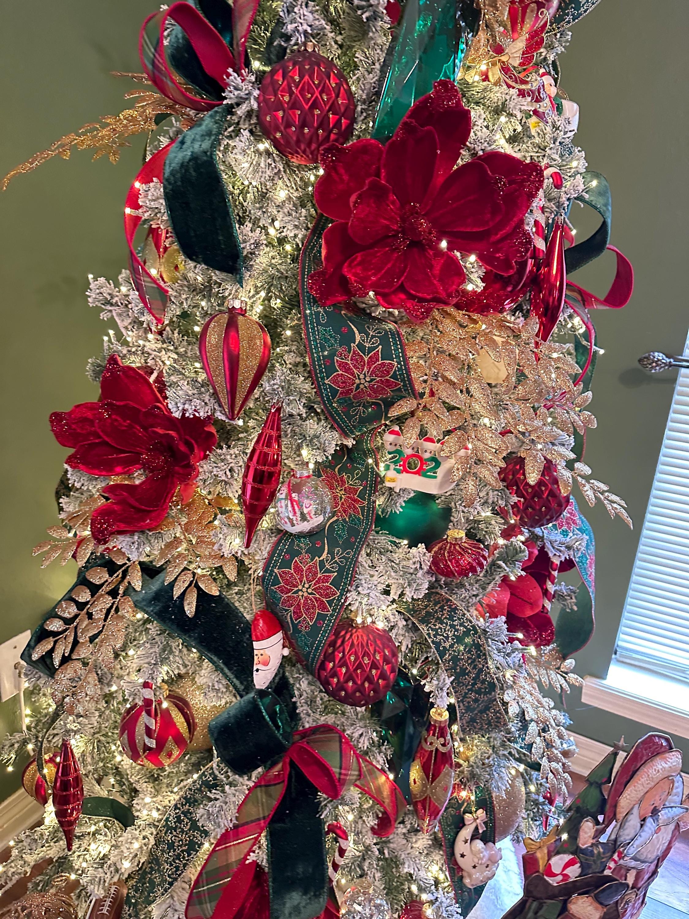 Christmas Ribbon, Glitter Poinsettia Wired Ribbon, Holiday Ribbon for Wreaths, Christmas Tree Ribbon, Gift Wrapping, Red Ribbon