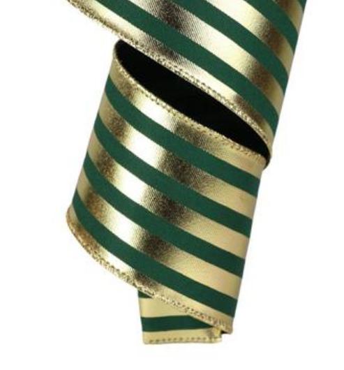 Green and Gold Striped Ribbon Christmas Ribbon Wired Edge ribbon Wreath Ribbon Floral Arrangement Ribbon Gift Wrapping Holiday Decor