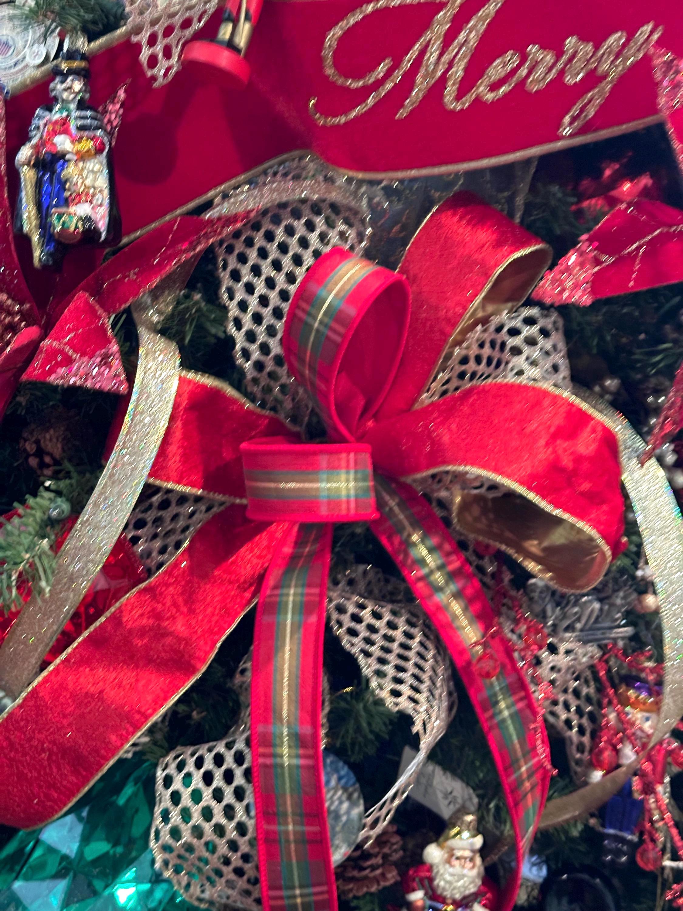 Christmas Plaid Ribbon Wreath Making Holiday Decoration Wire Edge Metallic Designer Ribbon Traditional Plaid Tartan Red D Stevens Ribbon