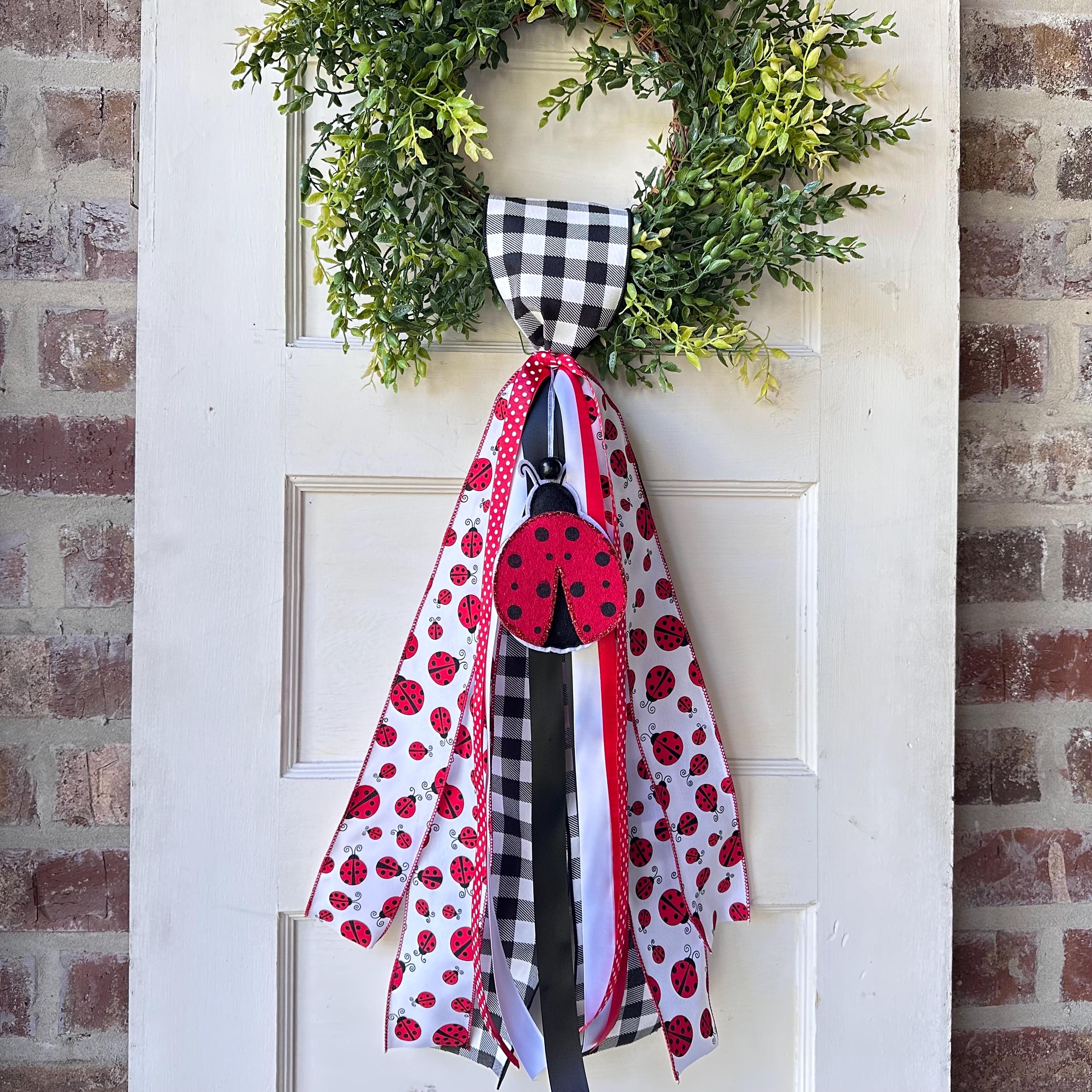 Ladybug Ribbon Sash for Wreath for the Front Door Decor Spring Summer Decor Personalized Custom Sash Wreath Attachments Home Decor