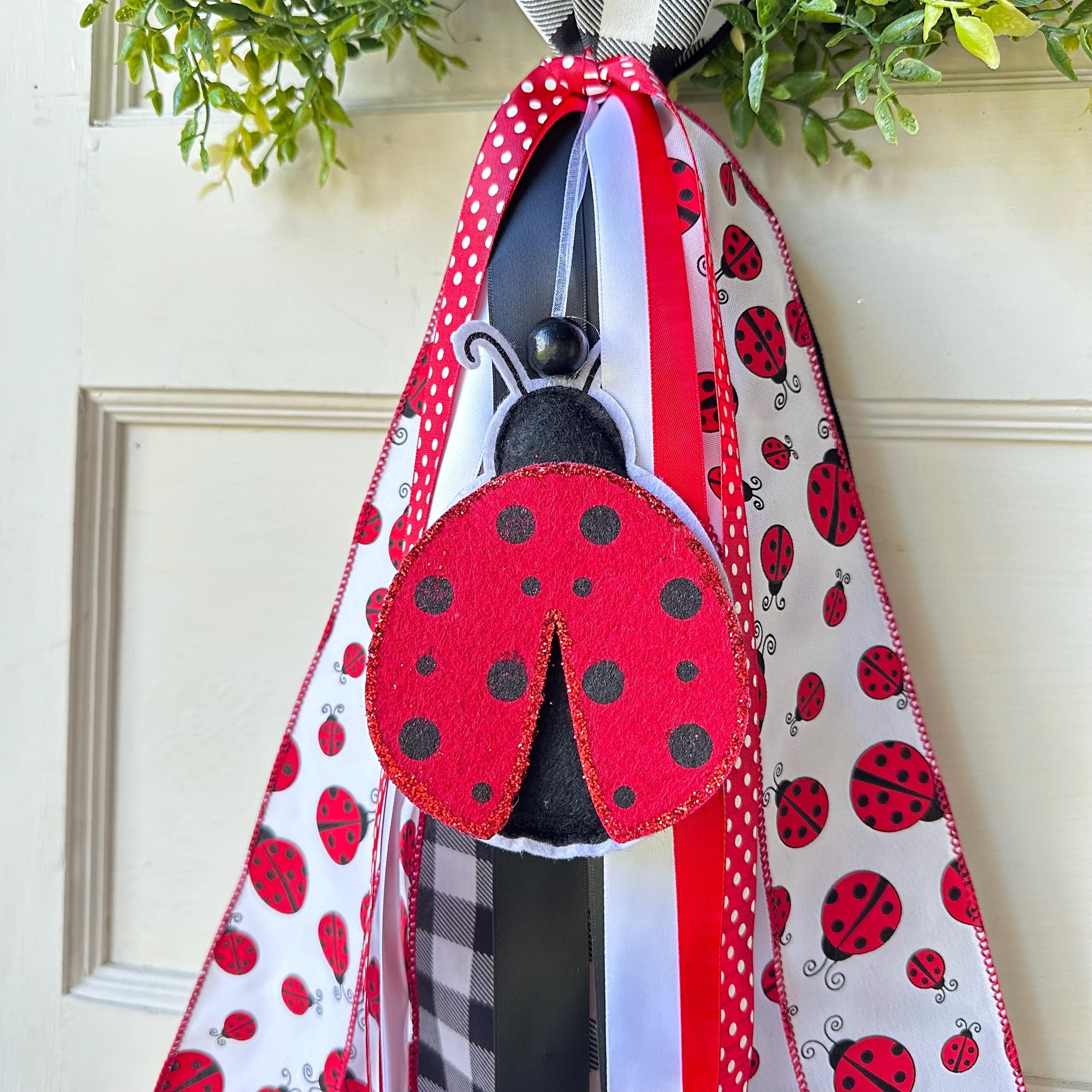 Ladybug Ribbon Sash for Wreath for the Front Door Decor Spring Summer Decor Personalized Custom Sash Wreath Attachments Home Decor
