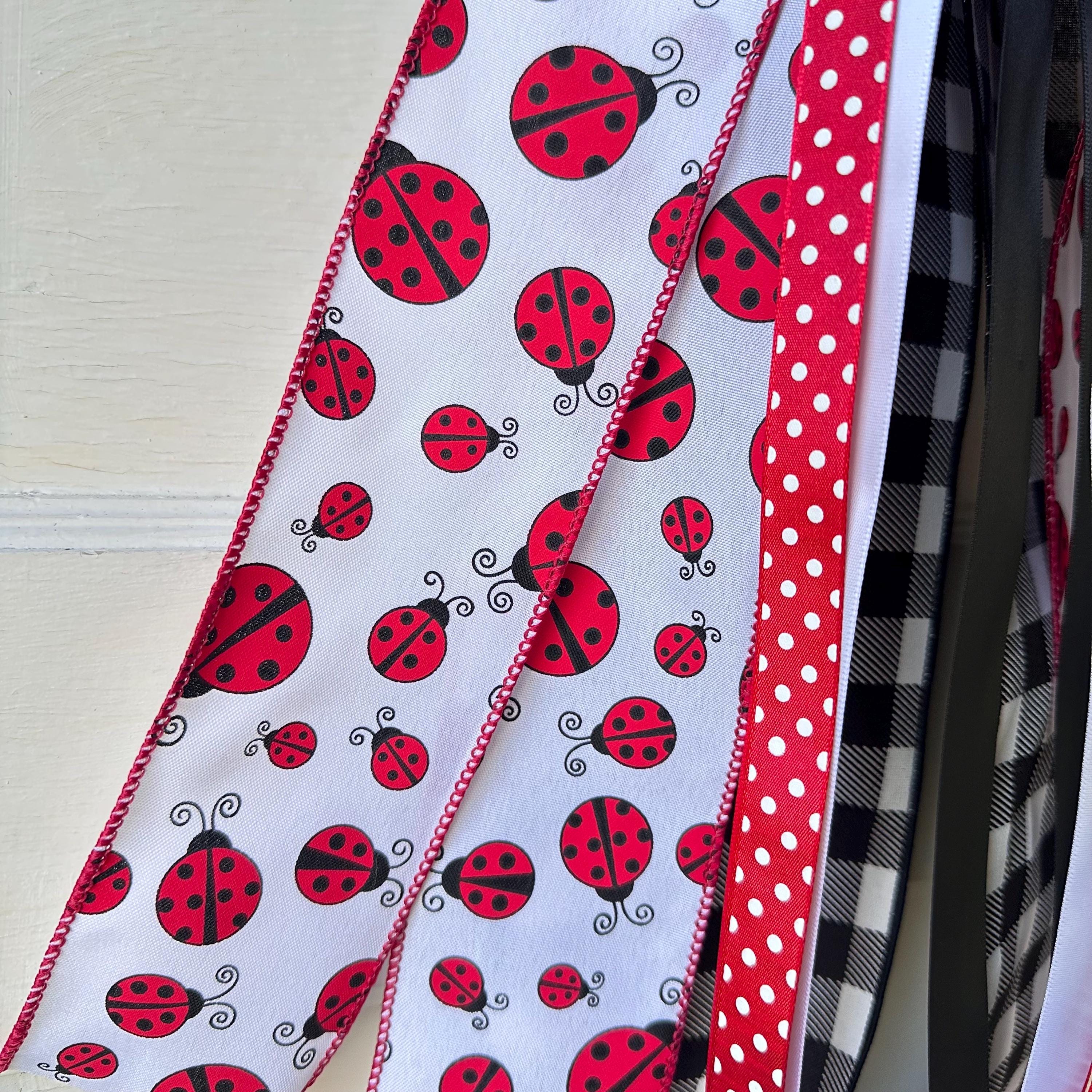 Ladybug Ribbon Sash for Wreath for the Front Door Decor Spring Summer Decor Personalized Custom Sash Wreath Attachments Home Decor