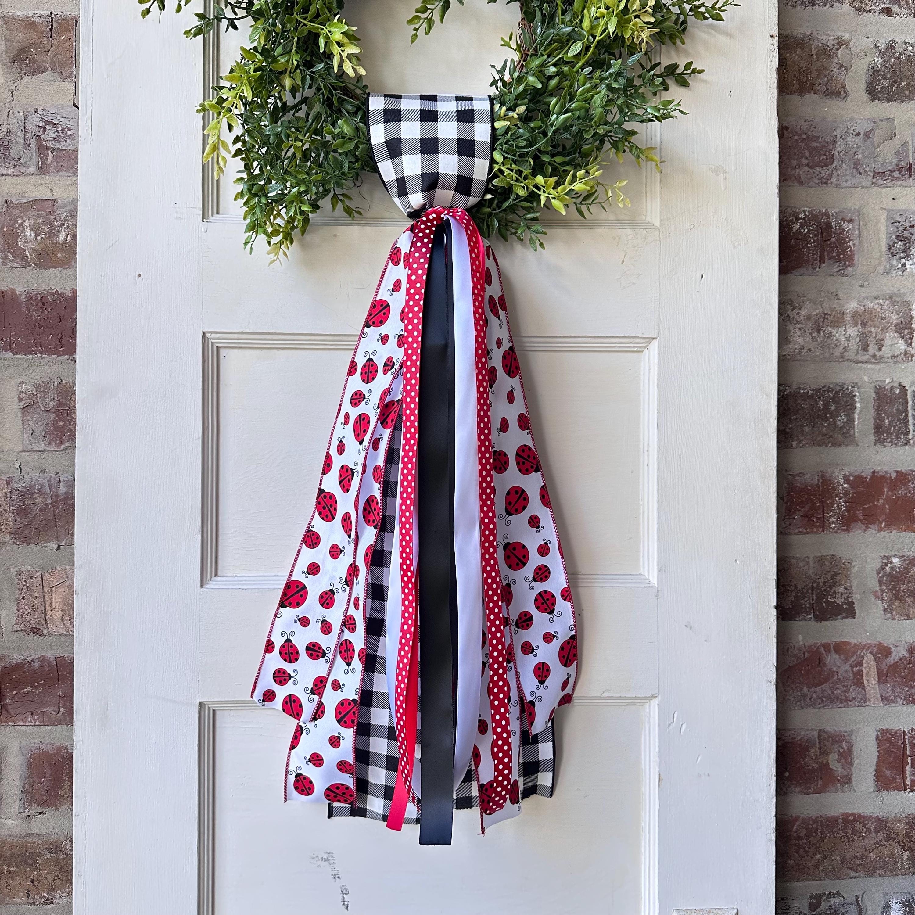 Ladybug Ribbon Sash for Wreath for the Front Door Decor Spring Summer Decor Personalized Custom Sash Wreath Attachments Home Decor