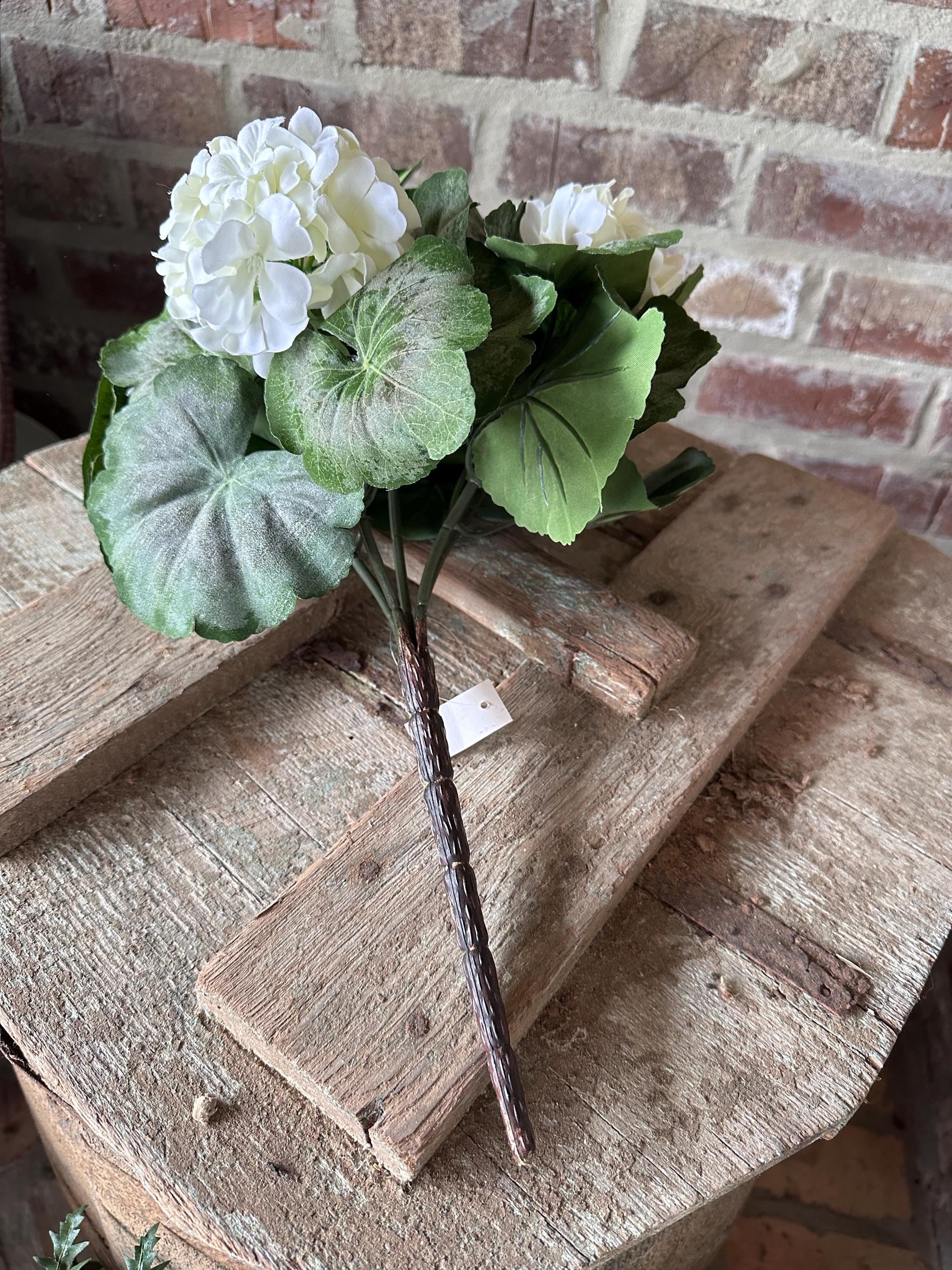 White Geranium Bush - Garden Decor, Porch Planter, Wreath Accent, Artificial White Flowers, center piece, floral arrangement, gift idea