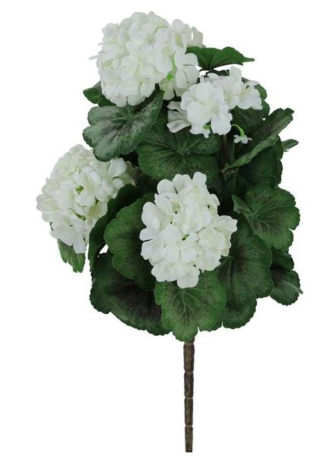 White Geranium Bush - Garden Decor, Porch Planter, Wreath Accent, Artificial White Flowers, center piece, floral arrangement, gift idea