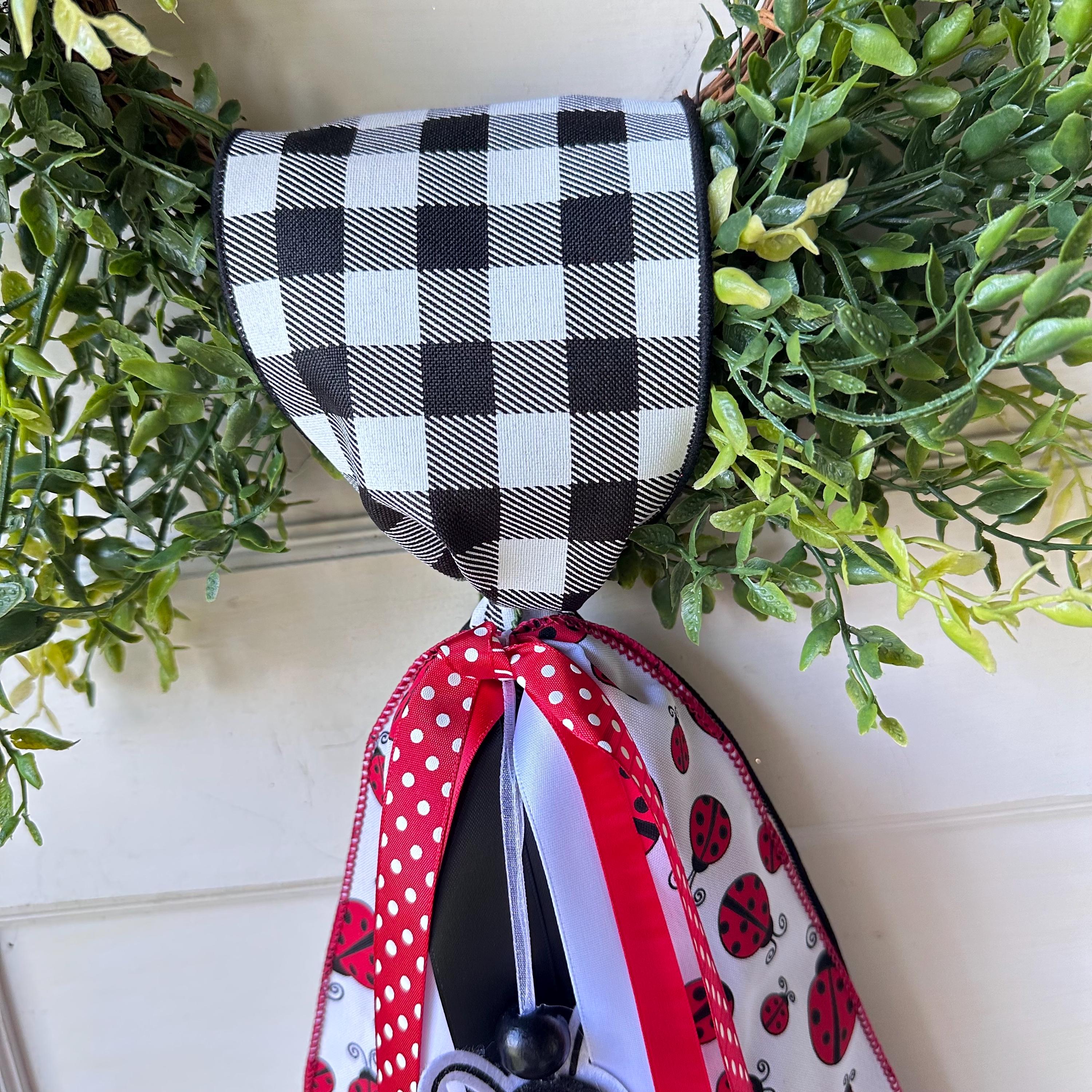 Ladybug Ribbon Sash for Wreath for the Front Door Decor Spring Summer Decor Personalized Custom Sash Wreath Attachments Home Decor