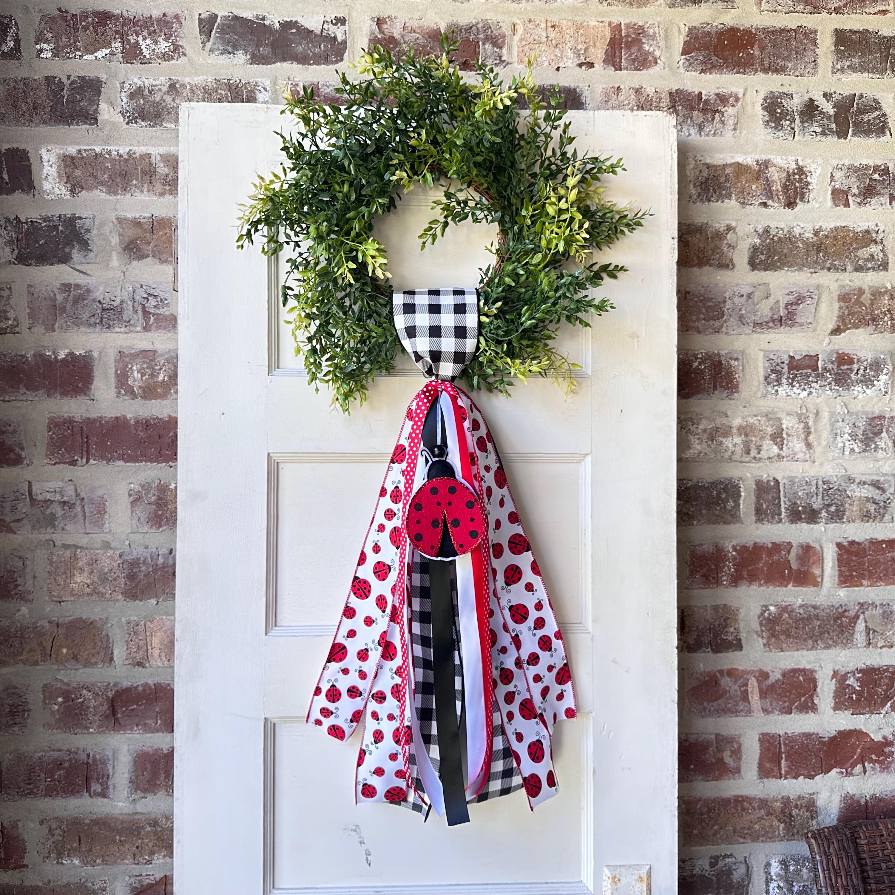 Ladybug Ribbon Sash for Wreath for the Front Door Decor Spring Summer Decor Personalized Custom Sash Wreath Attachments Home Decor