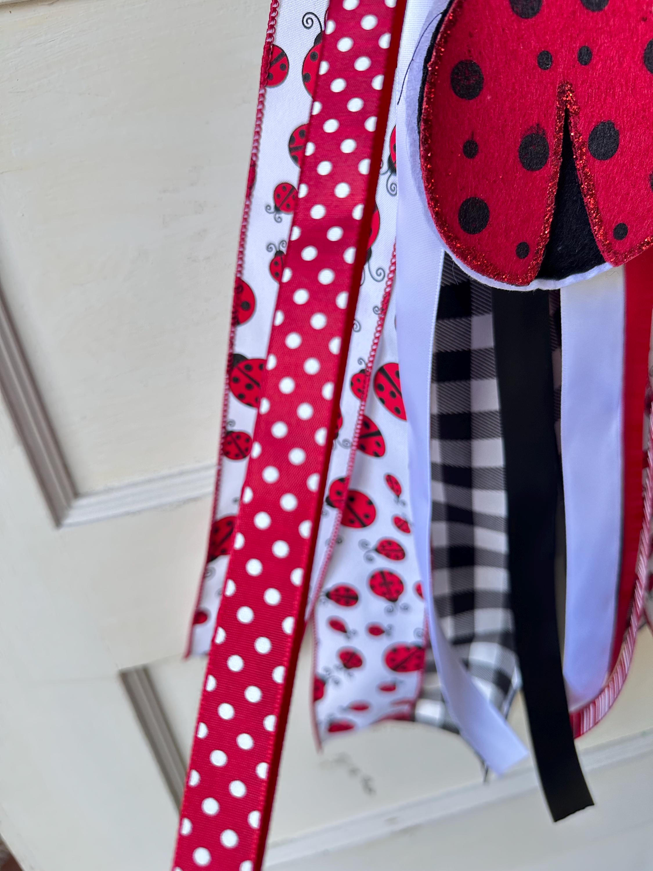 Ladybug Ribbon Sash for Wreath for the Front Door Decor Spring Summer Decor Personalized Custom Sash Wreath Attachments Home Decor
