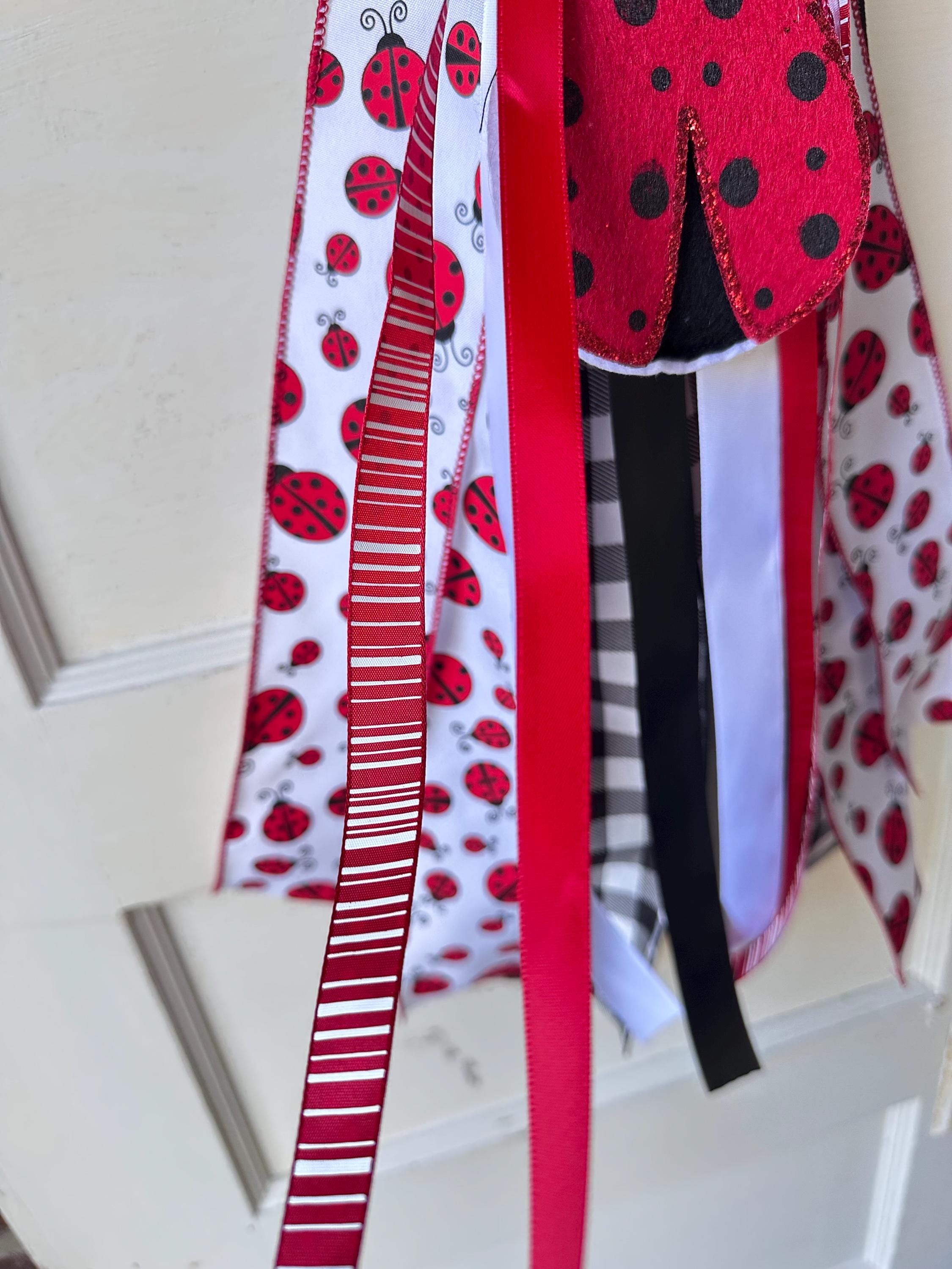Ladybug Ribbon Sash for Wreath for the Front Door Decor Spring Summer Decor Personalized Custom Sash Wreath Attachments Home Decor