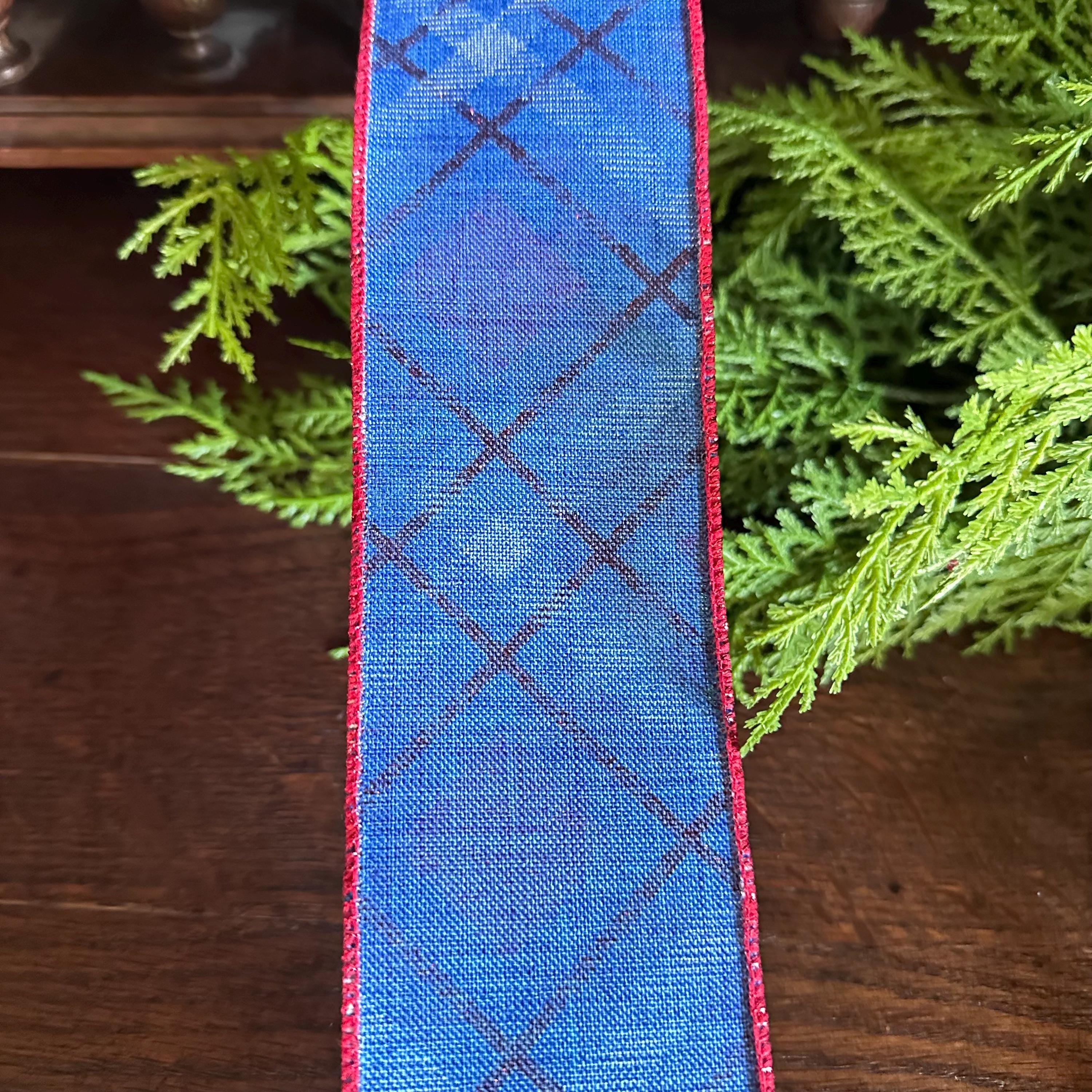 Plaid ribbon, Red White Blue Plaid, Wired Ribbon, 4th of July Decor, Craft Supply, Americana Decor, Summer Ribbon, gift wrapping
